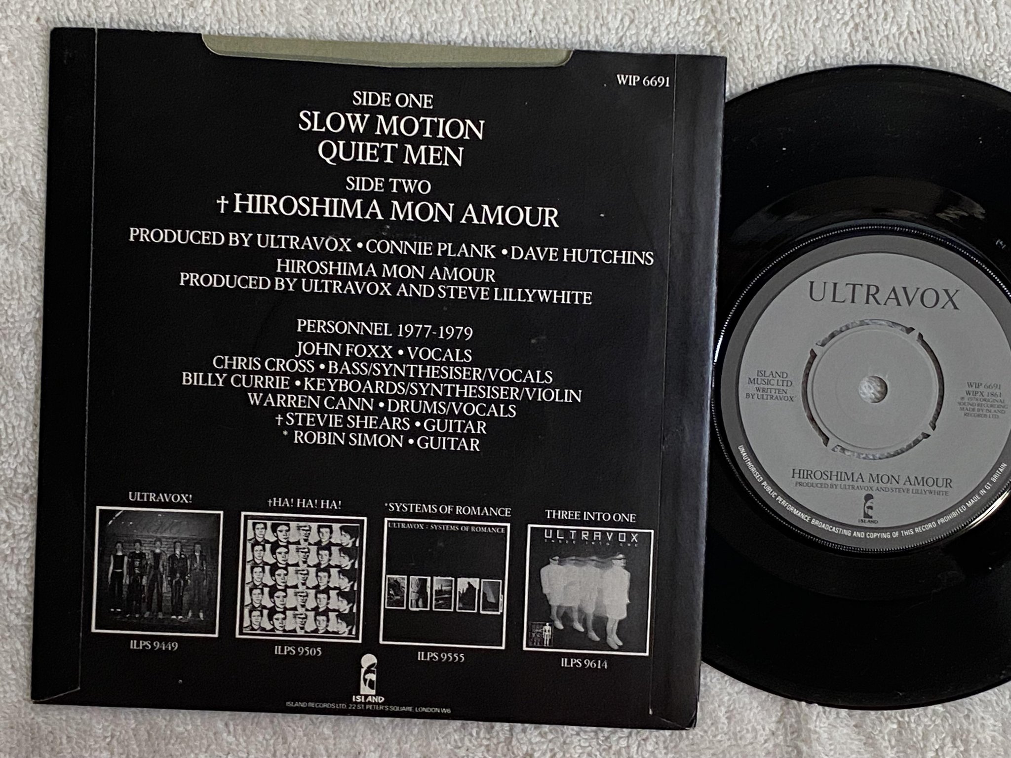 Omslagsbild för skivan ULTRAVOX Hiroshima Mon Amour 7" -81 UK ISLAND WIP 6691