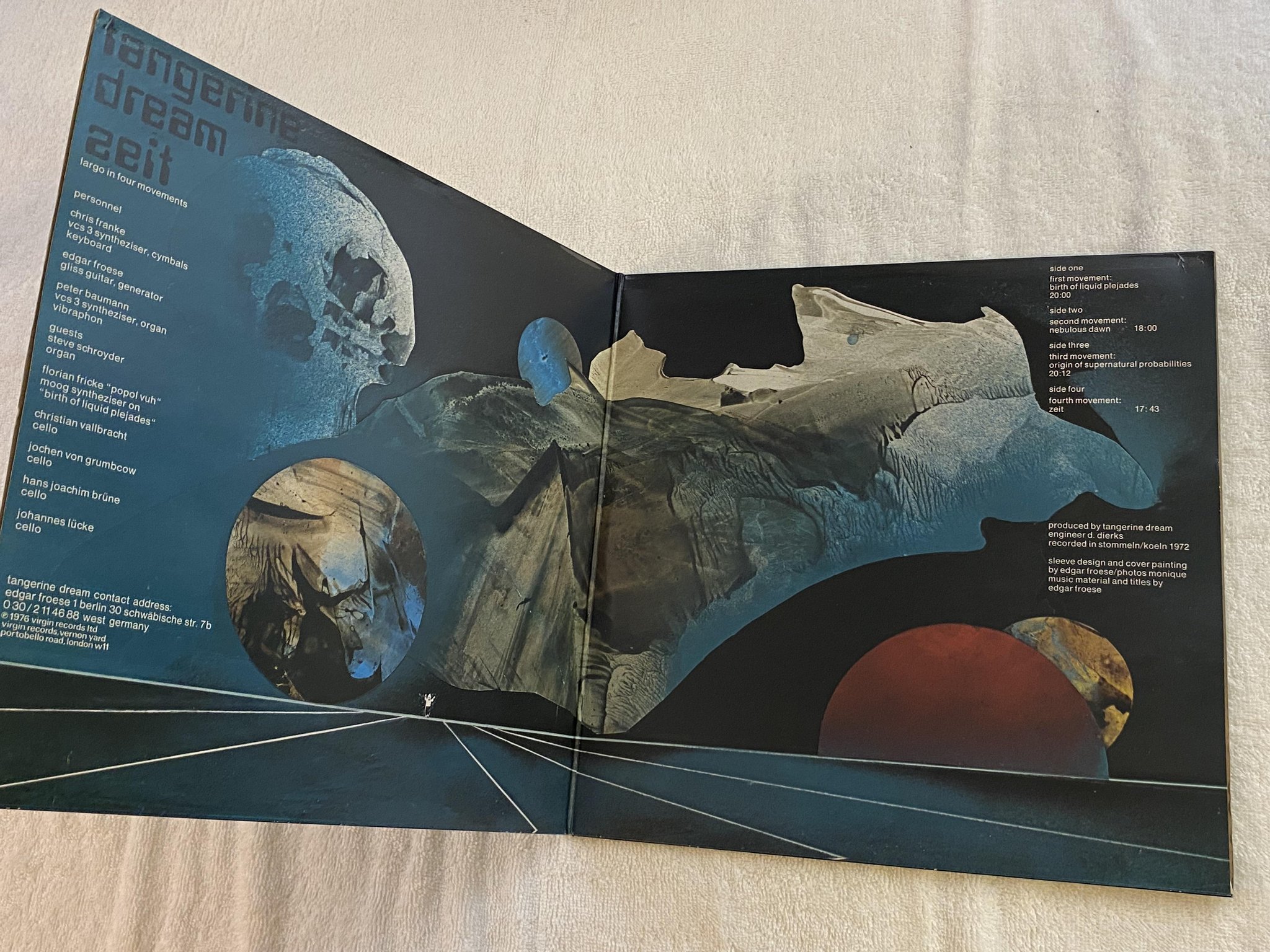 Omslagsbild för skivan TANGERINE DREAM zeit 2xLP -76 UK VIRGIN VD 2503