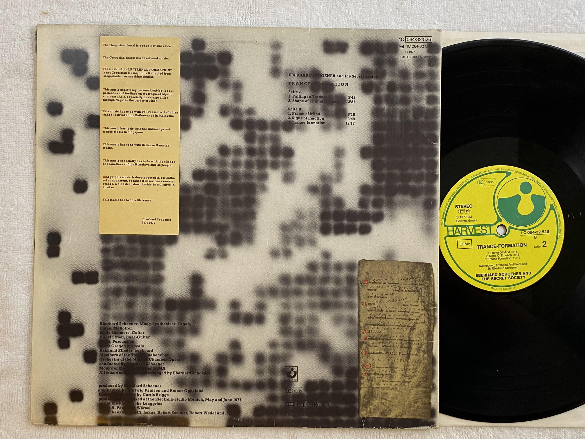 Omslagsbild för skivan EBERGARD SCHOENER Trance-Formation LP -77 Ger HARVEST 1C 064-32 526