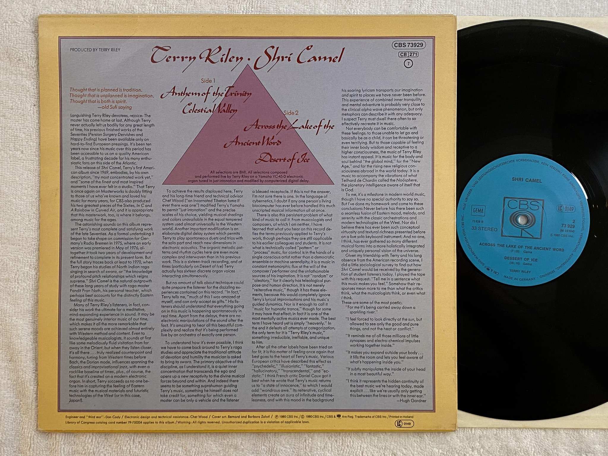 Omslagsbild för skivan TERRY RILEY shri camel LP -80 Ger CBS 73929