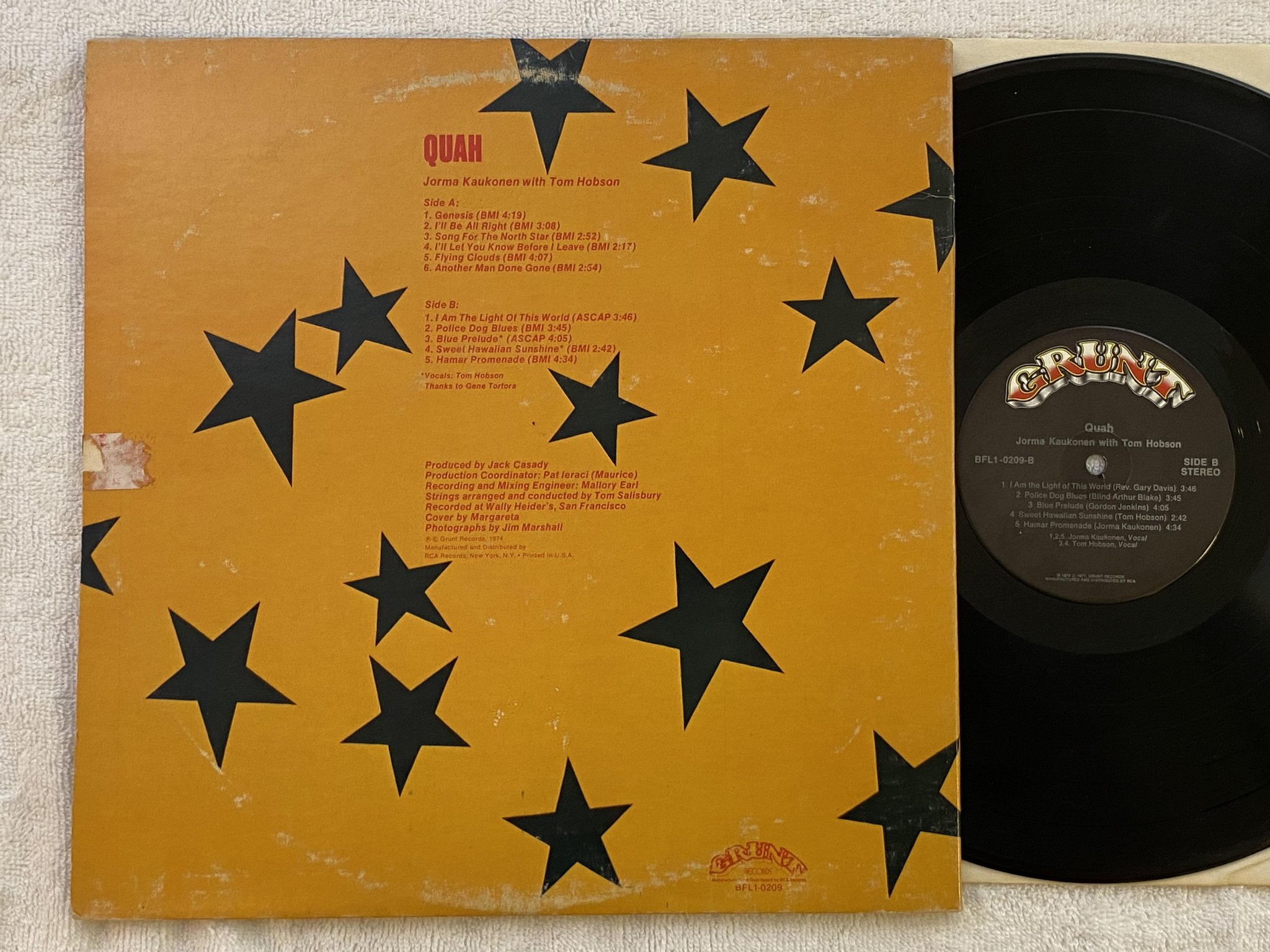 Omslagsbild för skivan JORMA KAUKONEN quah LP -74 US GRUNT BFL1-0209