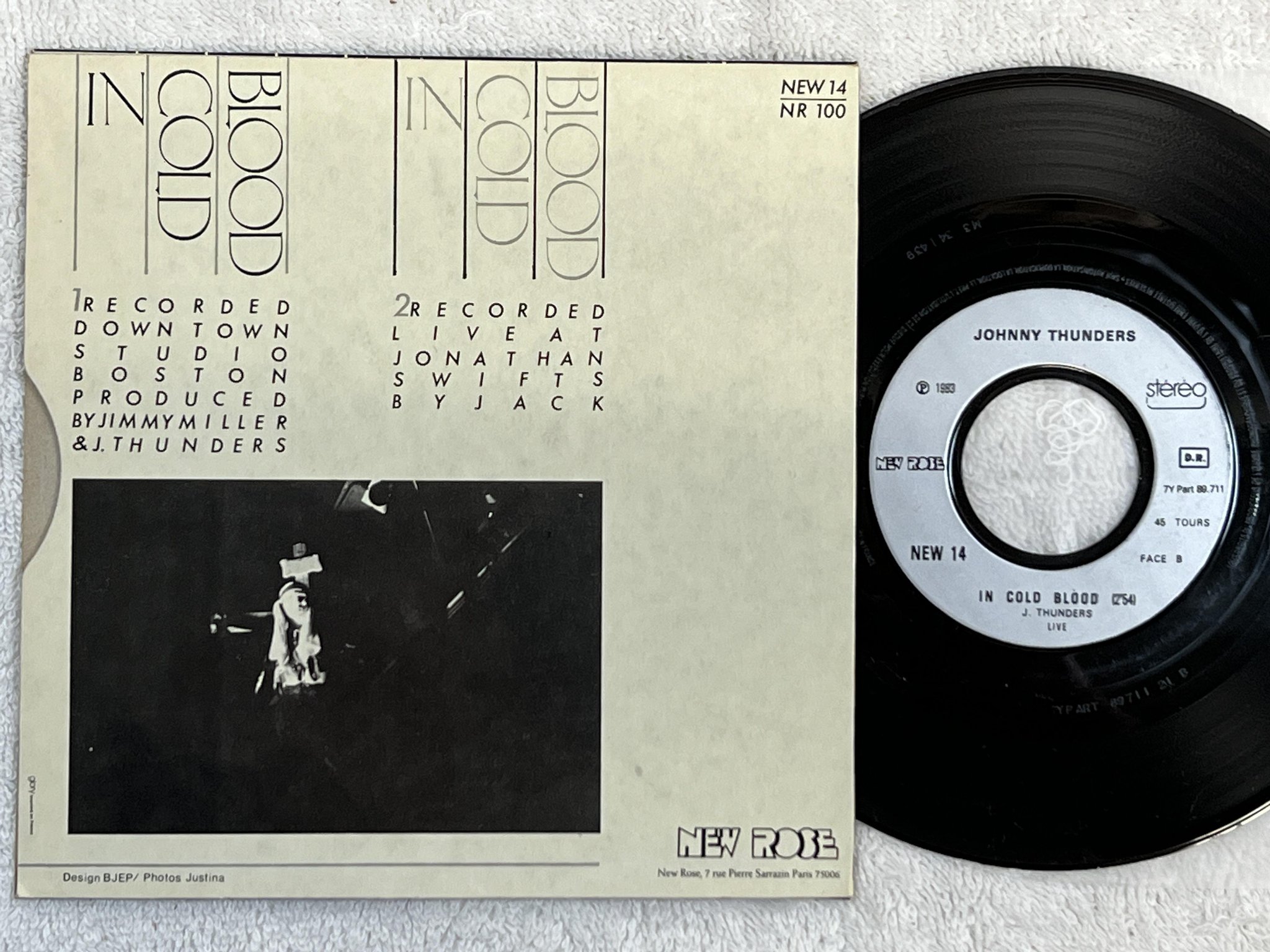 Omslagsbild för skivan JOHNNY THUNDERS in cold blood 7" -83 Fra NEW ROSE NEW 14