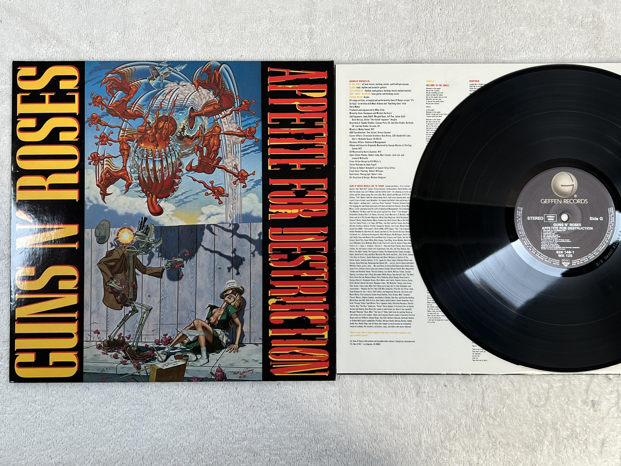 Omslagsbild för skivan GUNS N ROSES Appetite For Destruction LP -87 Ger GEFFEN 924 148-1
