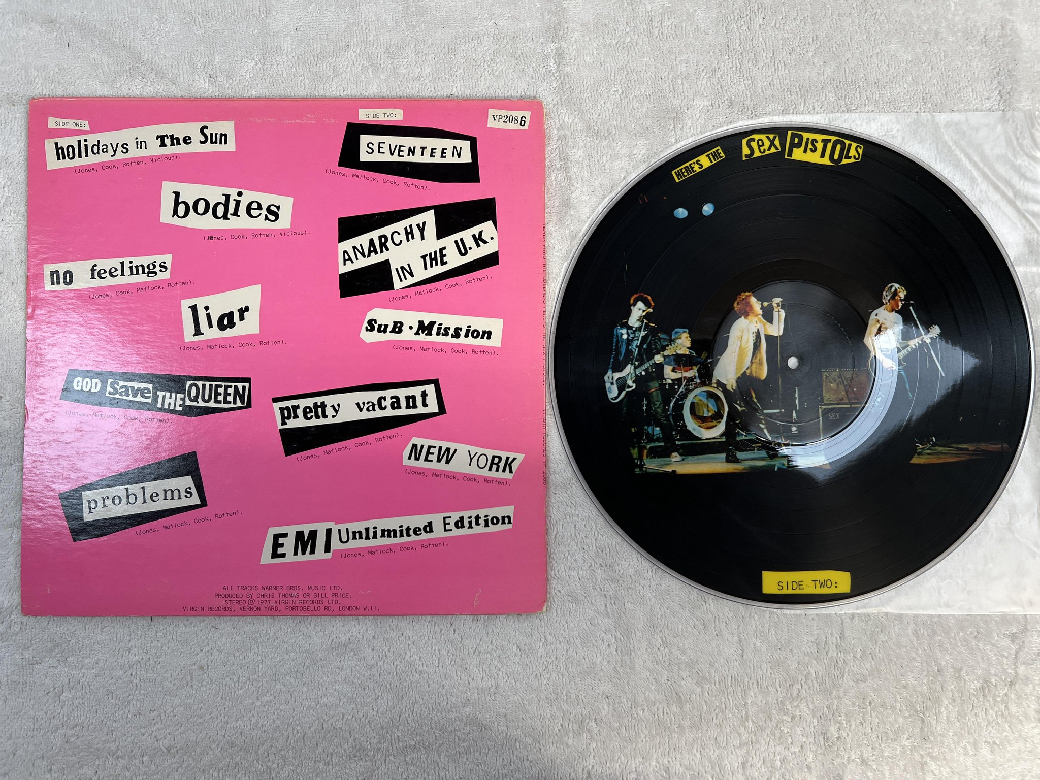 Omslagsbild för skivan SEX PISTOLS picture disc LP -78 UK VIRGIN VP 2086