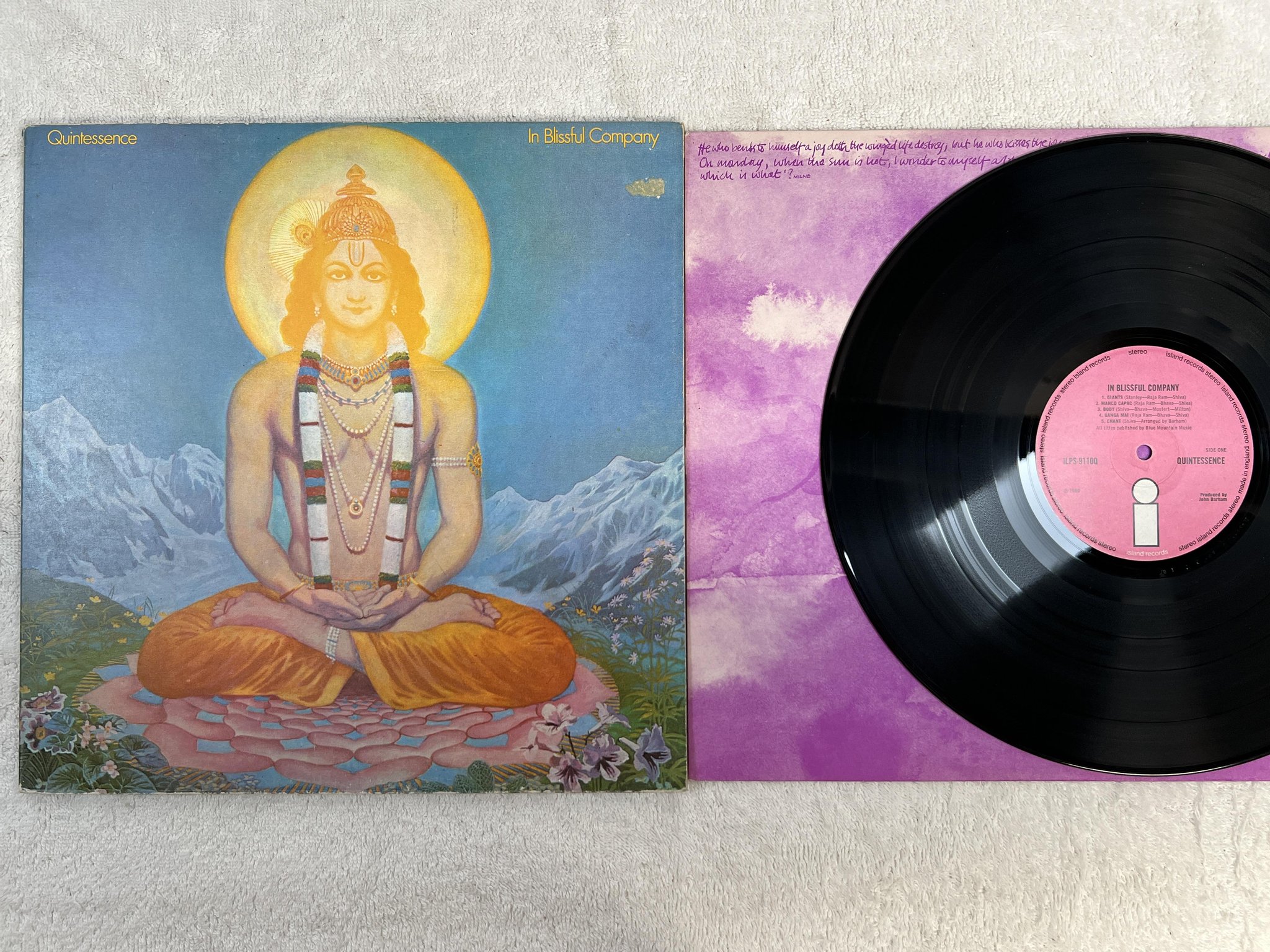 Omslagsbild för skivan QUINTESSENCE in blissful company LP -69 UK ISLAND ILPS-9110 Q