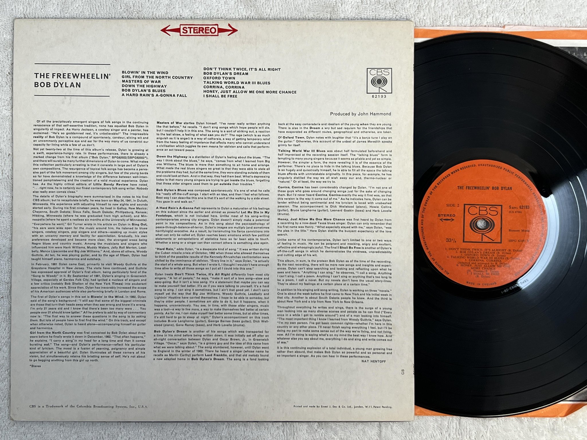 Omslagsbild för skivan BOB DYLAN the freewheelin' LP UK CBS SBPG 62193 *** RED STEREO ***