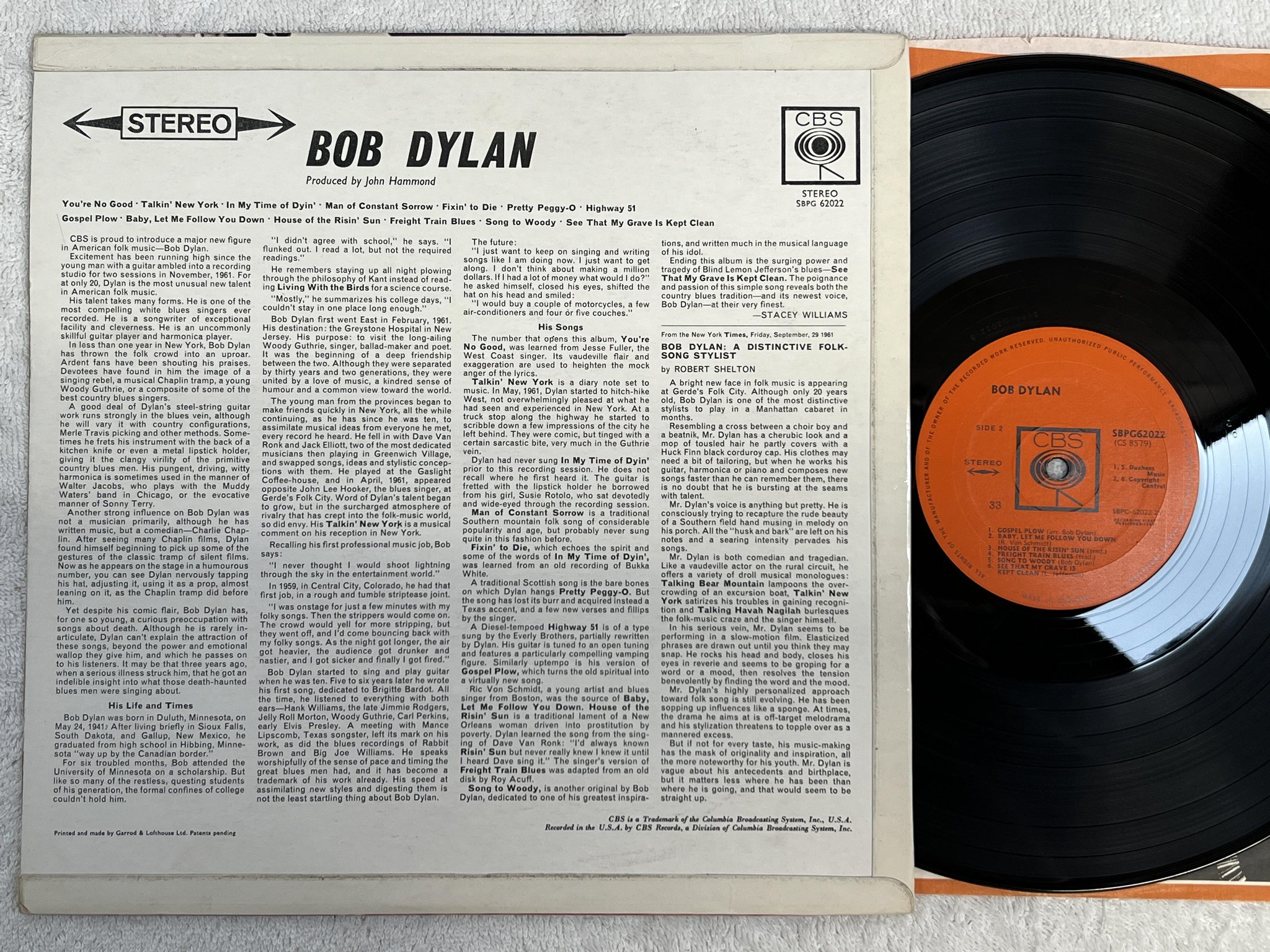 Omslagsbild för skivan BOB DYLAN s/t LP UK CBS SBPG 62022 *** 33 on labels **