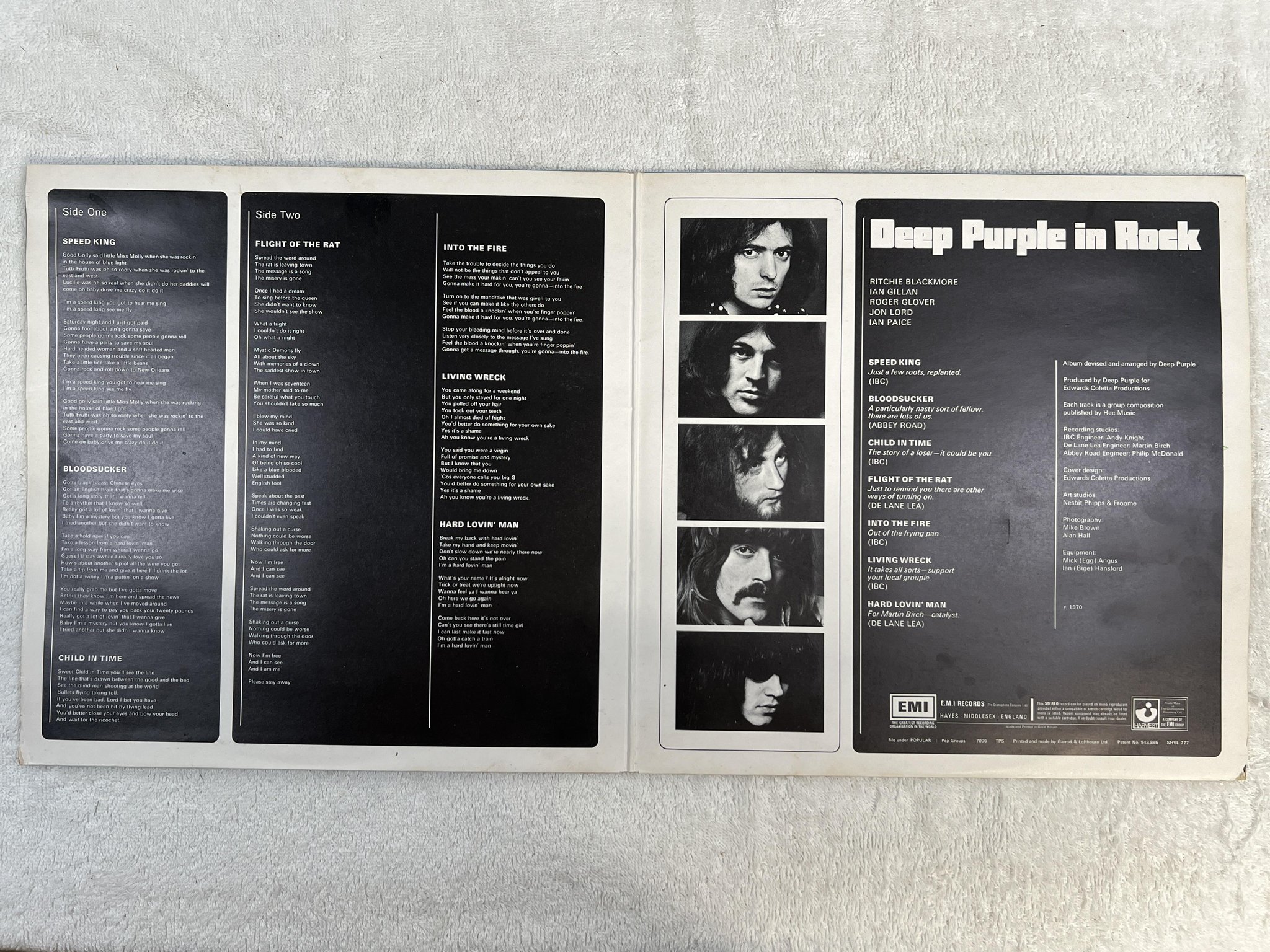 Omslagsbild för skivan DEEP PURPLE in rock LP -70 UK HARVEST SHVL 777 *** NO BOXED EMI ***