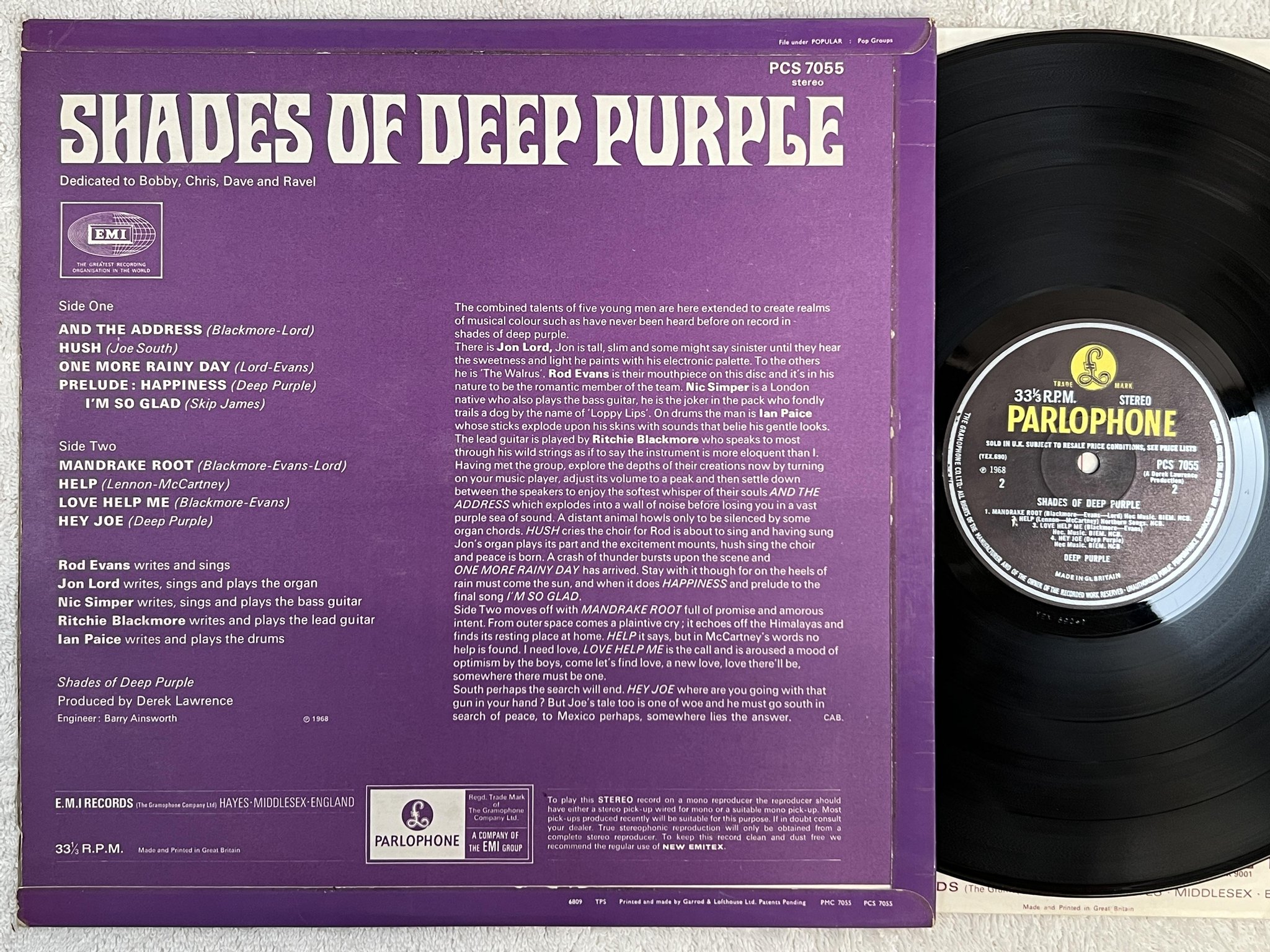Omslagsbild för skivan DEEP PURPLE shades of ... LP -68 UK PARLOPHONE SCS 7055 *** R A R E ***