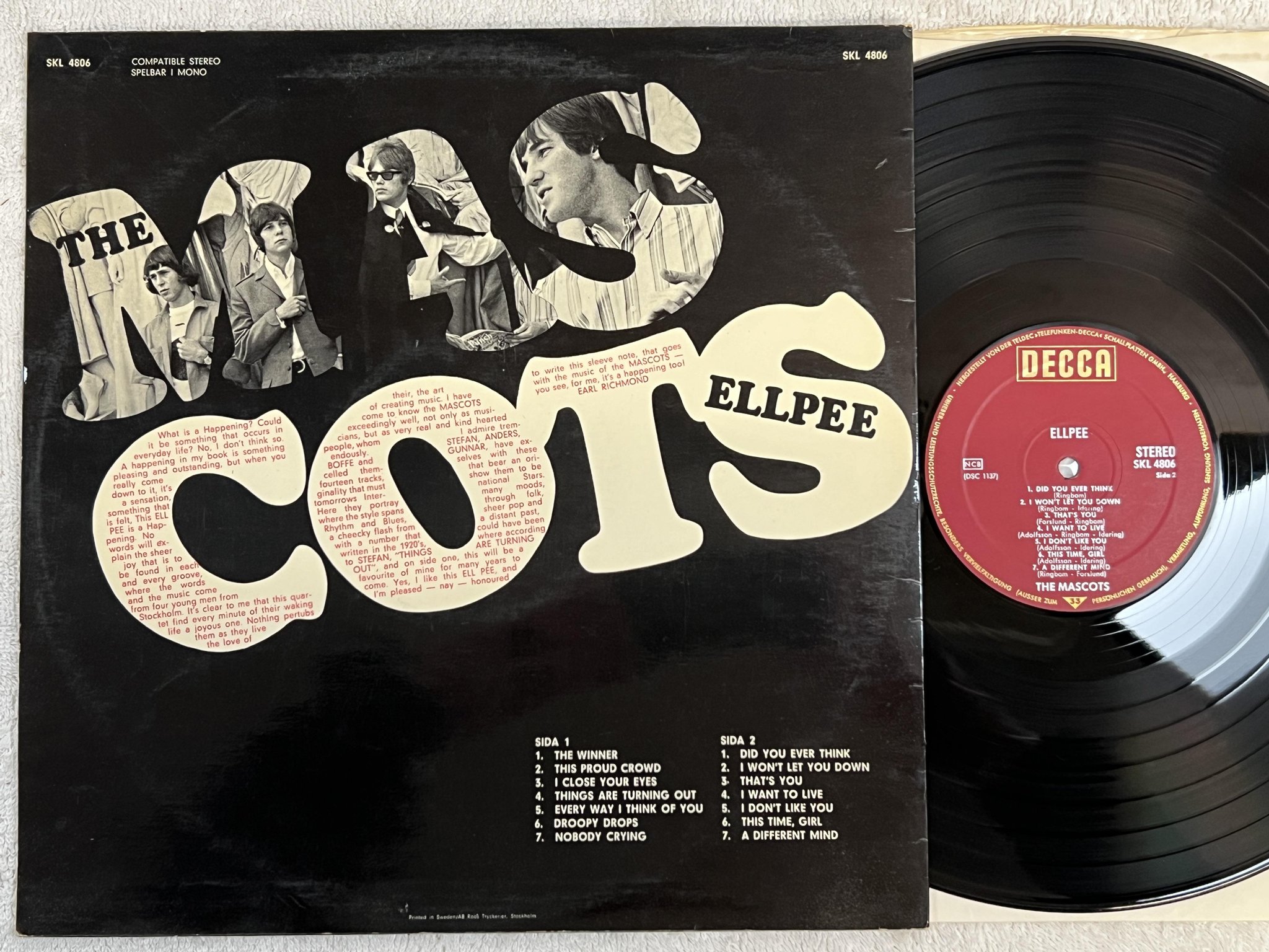 Omslagsbild för skivan THE MASCOTS ellpee LP -66 Swe DECCA SKL 4806