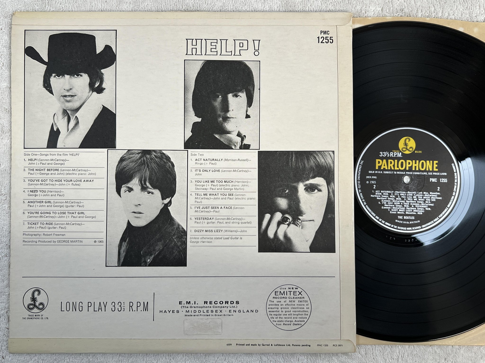 Omslagsbild för skivan THE BEATLES help! LP -68 UK PARLOPHONE PMC 1255