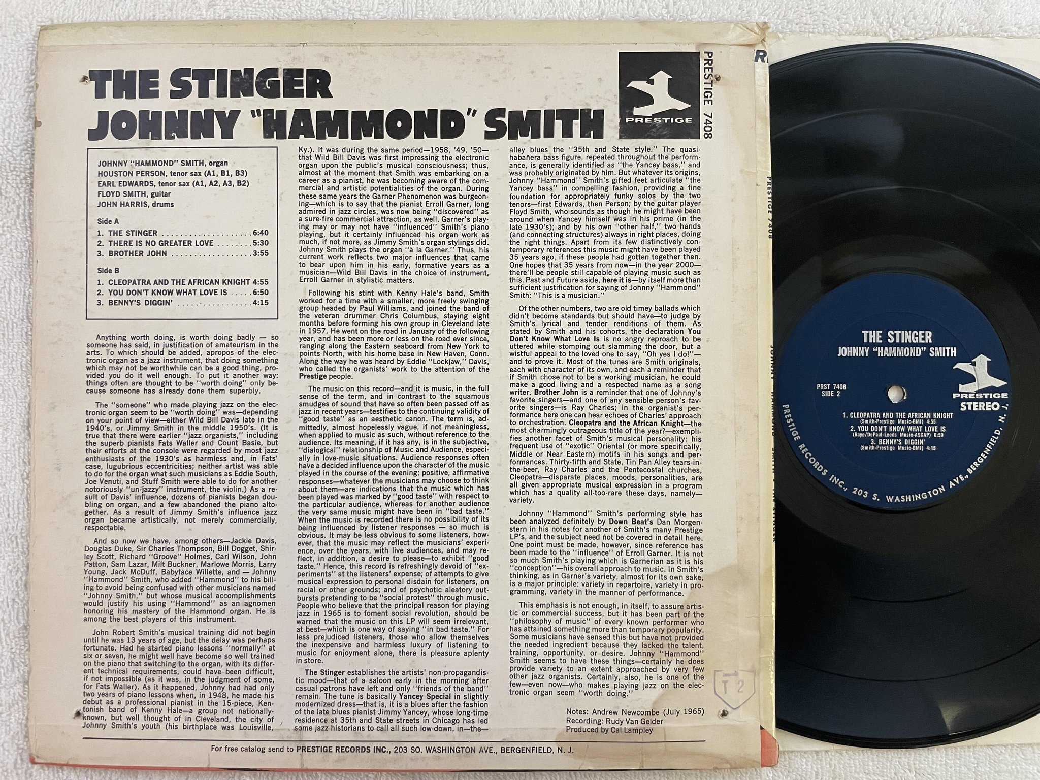 Omslagsbild för skivan JOHNNY "HAMMOND" SMITH the stinger LP -65 US PRESTIGE PR 7408