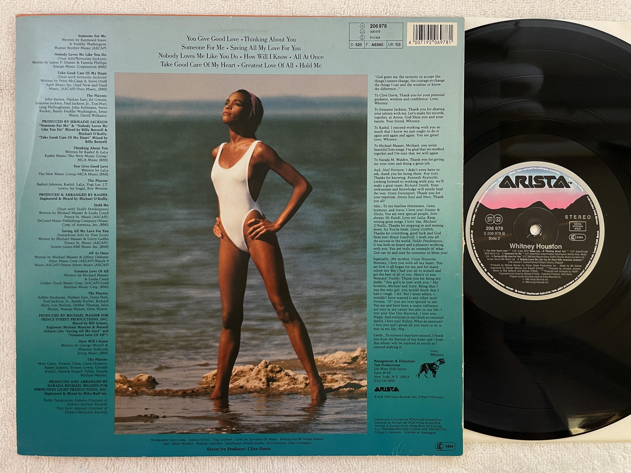 Omslagsbild för skivan WITHNEY HOUSTON s/t LP -85 Ger ARISTA 206978