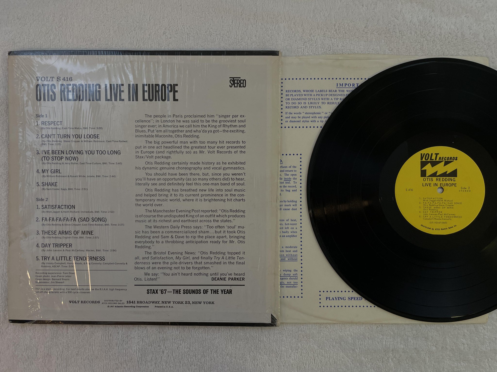 Omslagsbild för skivan OTIS REDDING live in Europe LP US STAX S 416