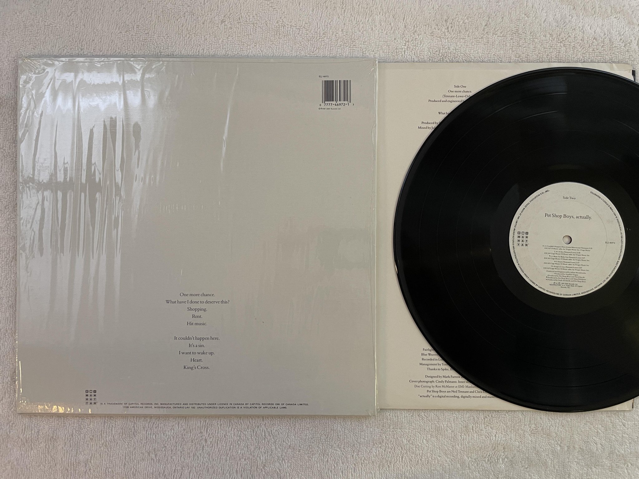 Omslagsbild för skivan PET SHOP BOYS actually LP -87 Can EMI Manhattan ELJ 46972