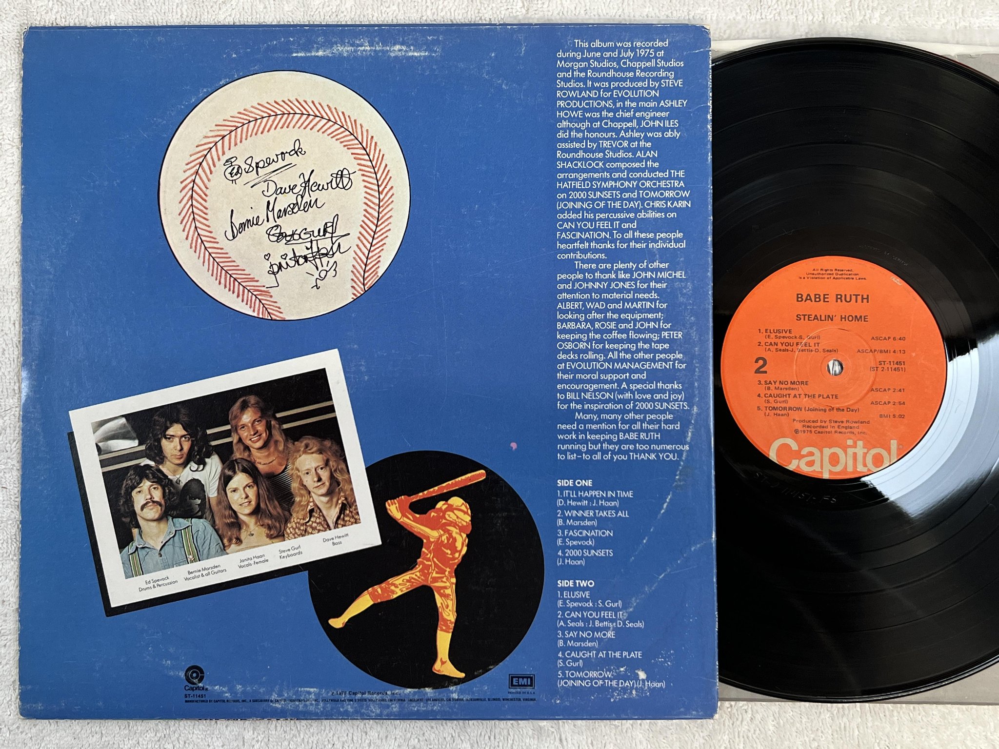 Omslagsbild för skivan BABE RUTH stealin home LP -75 US CAPITOL ST 11451