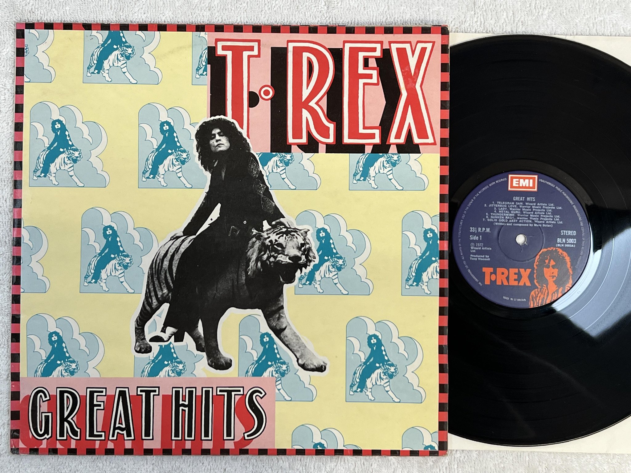 Omslagsbild för skivan T. REX great hits LP -72 UK EMI BLN 5003