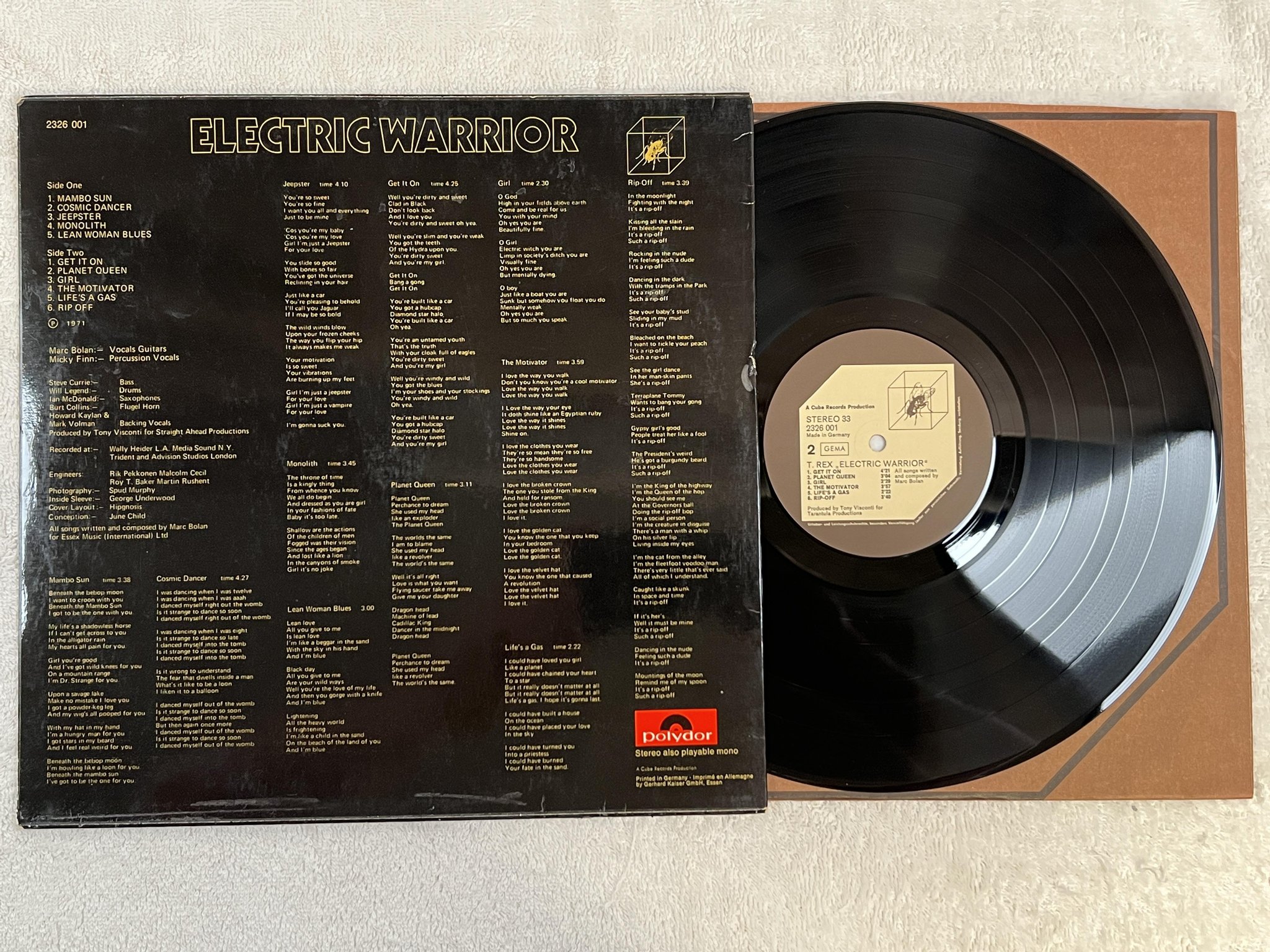 Omslagsbild för skivan T. REX electric warrior LP -72 Ger CUBE 2326 001