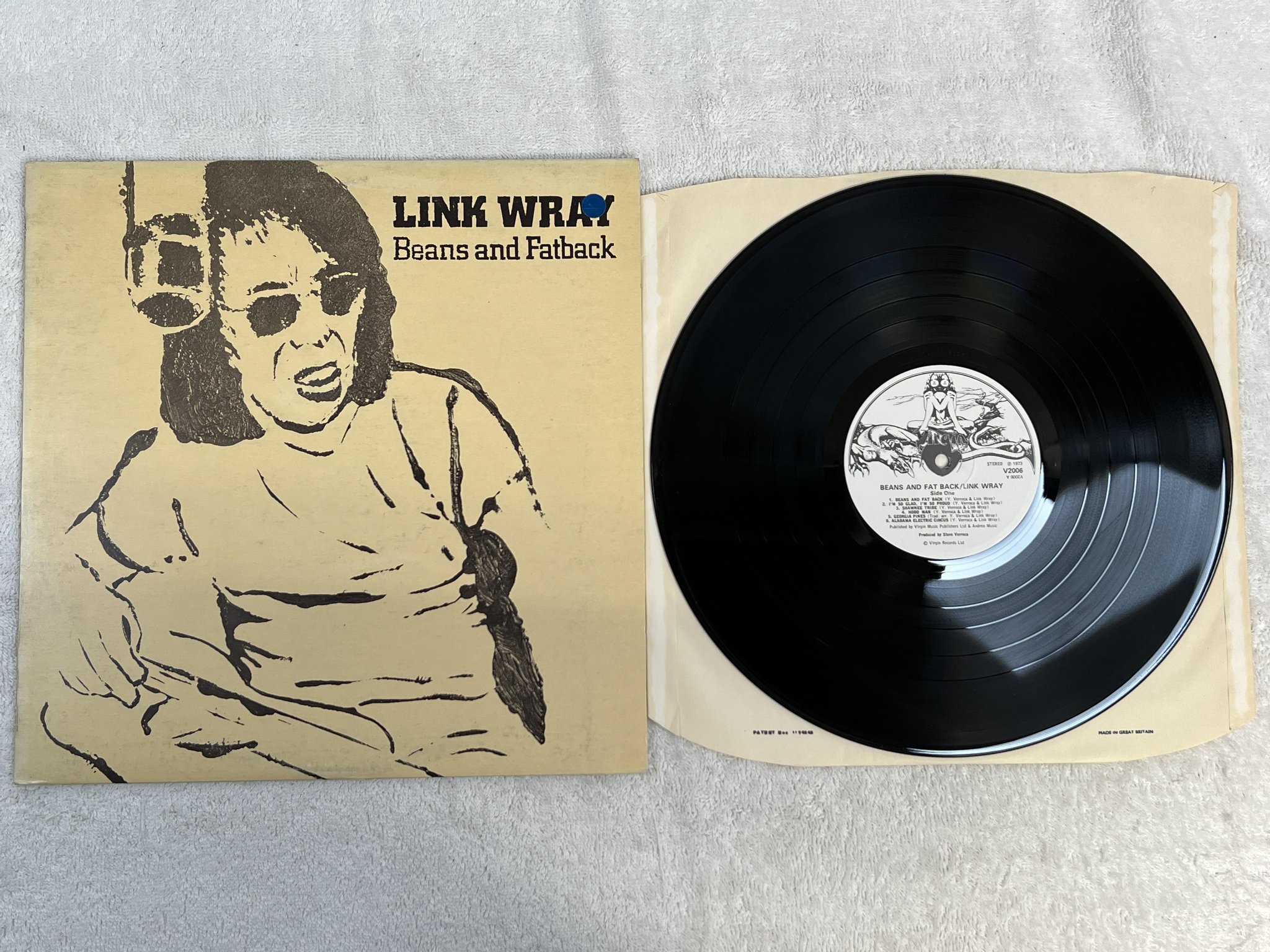 Omslagsbild för skivan LINK WRAY beans and fat back LP -73 UK VIRGIN V2006