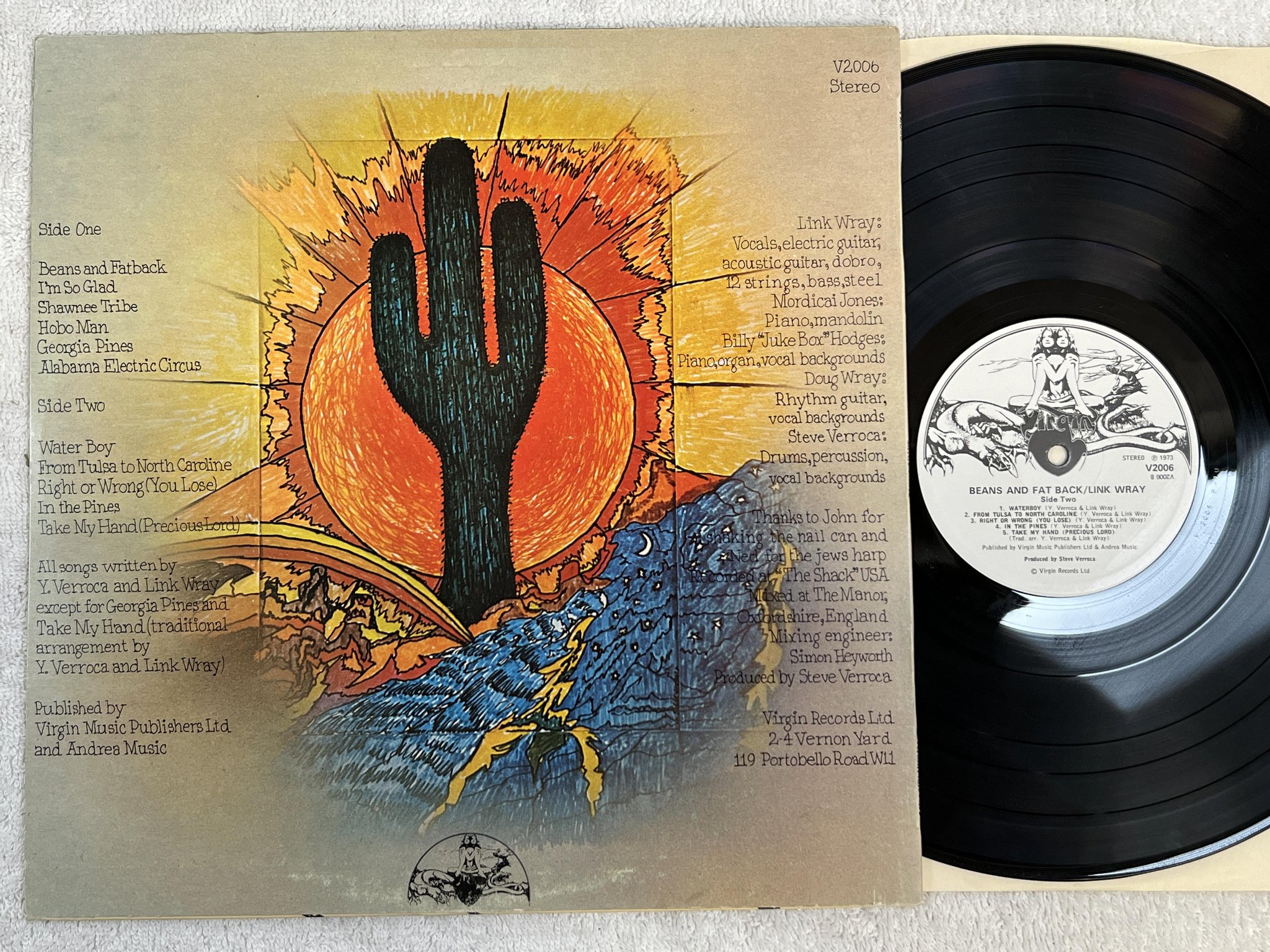 Omslagsbild för skivan LINK WRAY beans and fat back LP -73 UK VIRGIN V2006