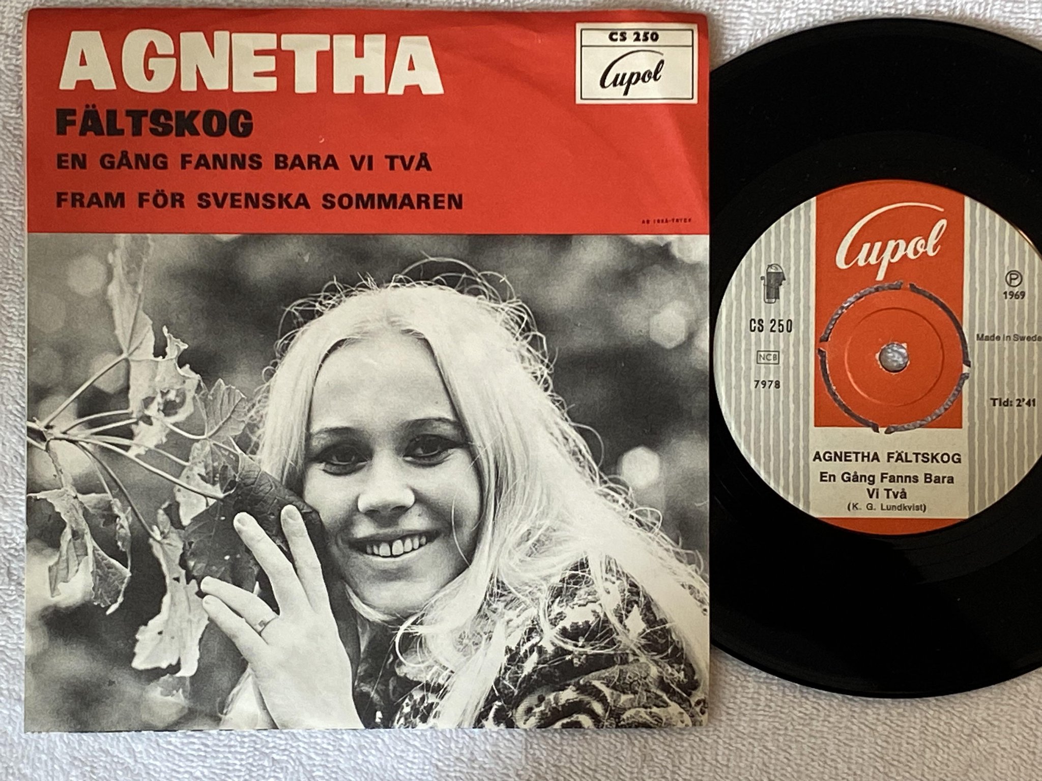 Omslagsbild för skivan AGNETHA FÄLTSKOG En Gång Fanns Bara Vi Två 7" -69 Swe CUPOL CS 250