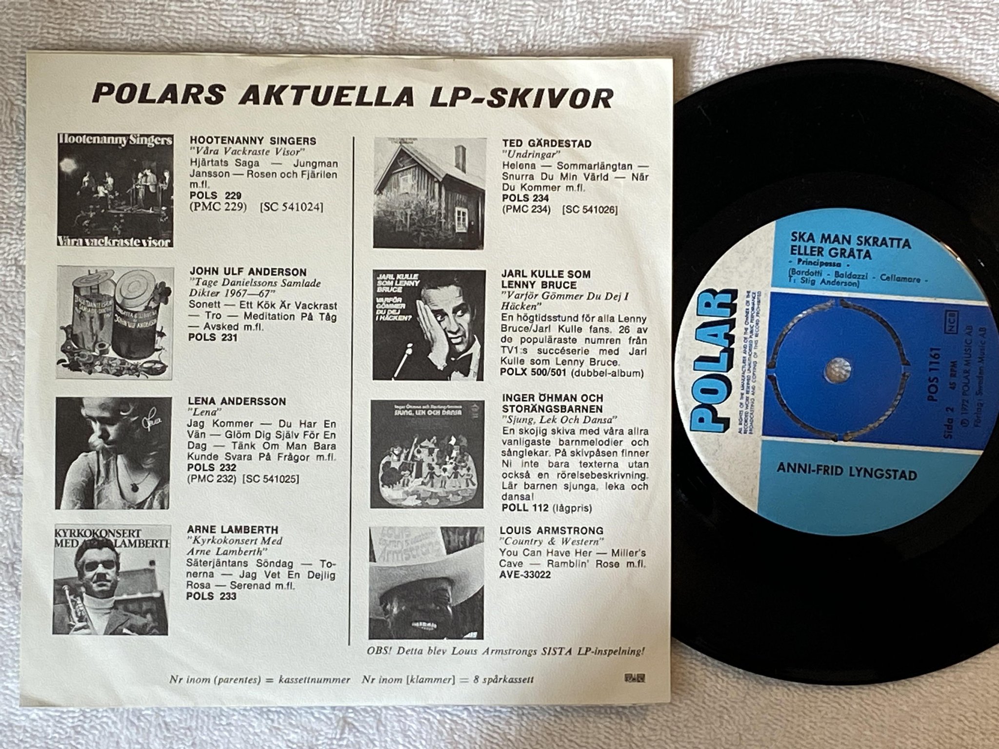 Omslagsbild för skivan ANNI-FRID LYNGSTAD Man Vill Ju Leva Lite Dessemellan 7" -72 Swe POLAR POS 1161