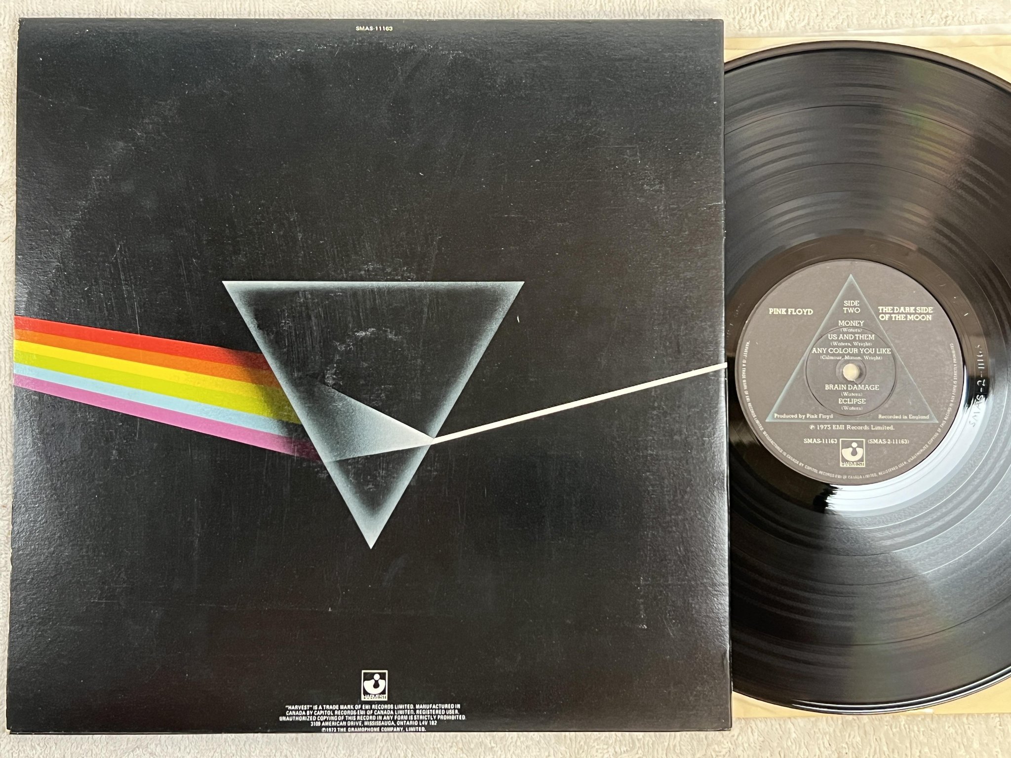 Omslagsbild för skivan PINK FLOYD dark side of the moon LP Can HARVEST SMAS 11163 *** COMPLETE ***