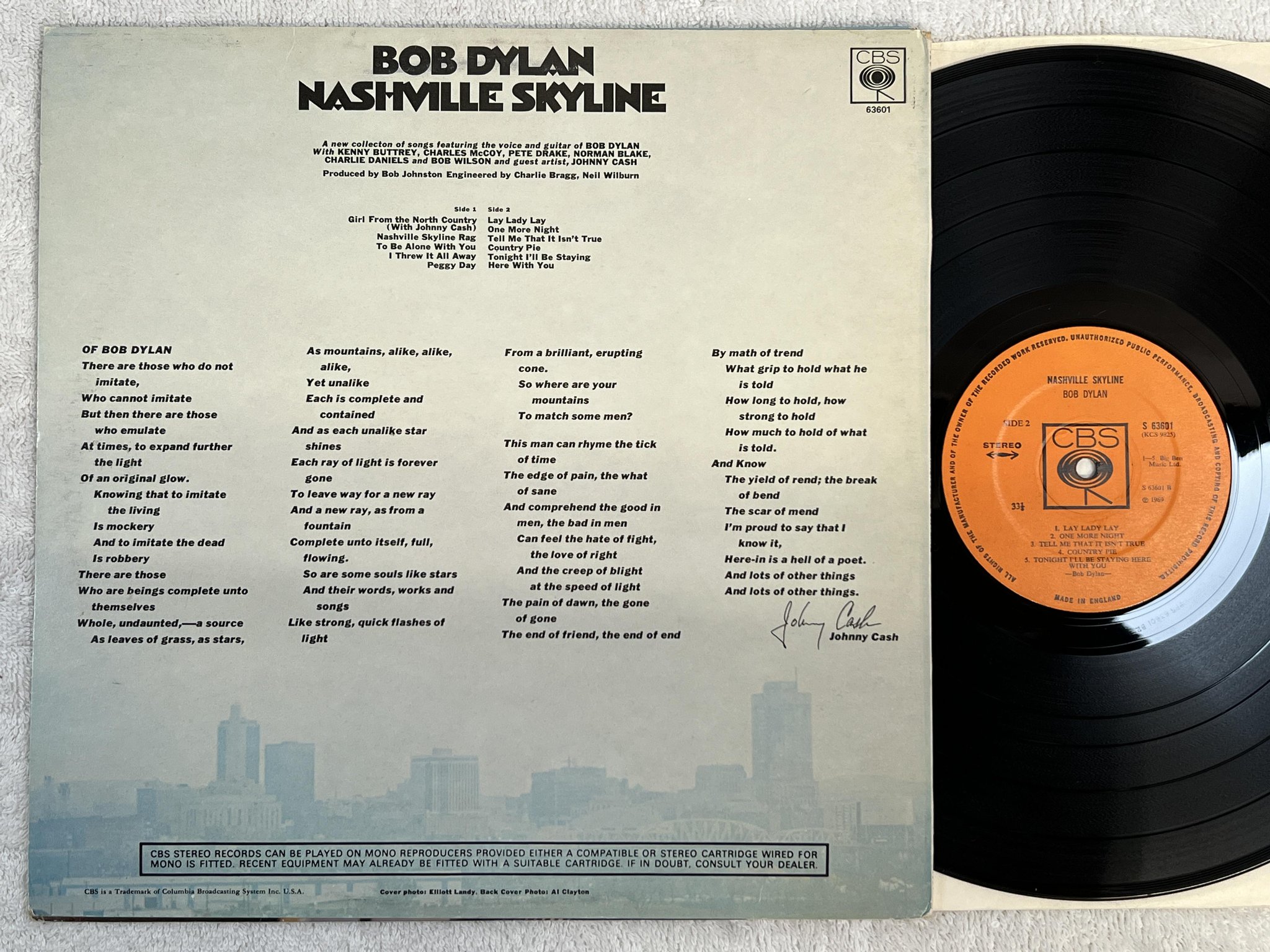 Omslagsbild för skivan BOB DYLAN Nashville skyline LP -69 UK CBS S 63601