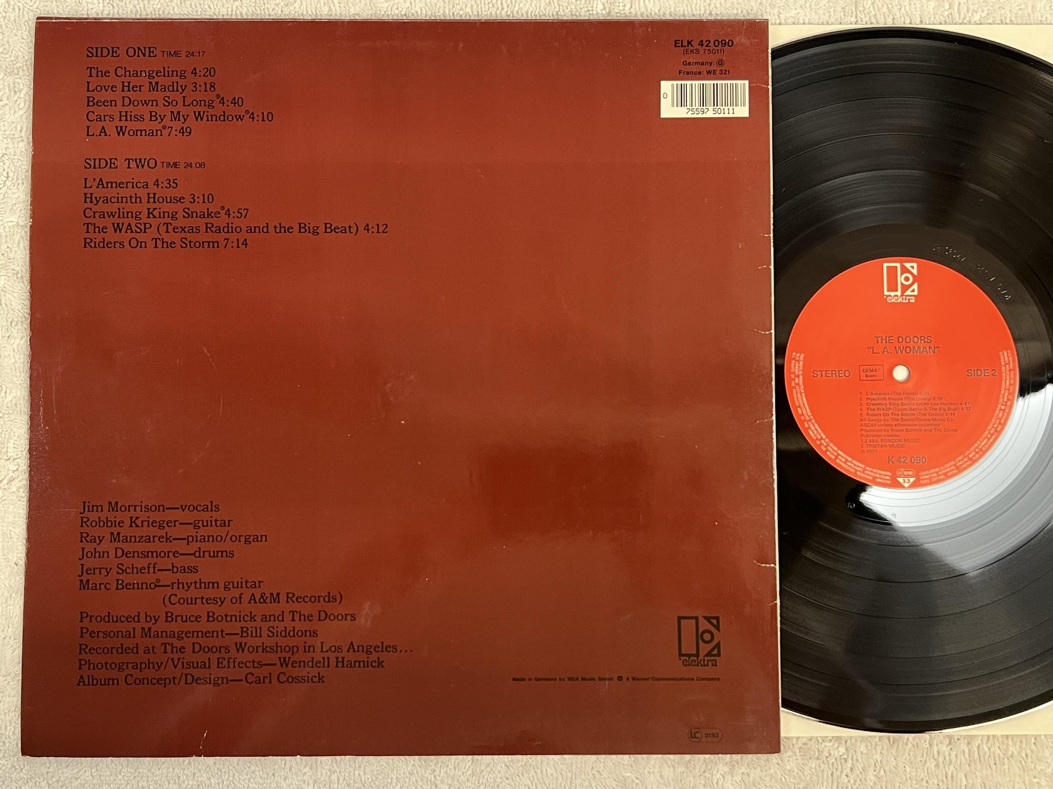 Omslagsbild för skivan THE DOORS LA woman LP re Ger ELEKTRA K 42090