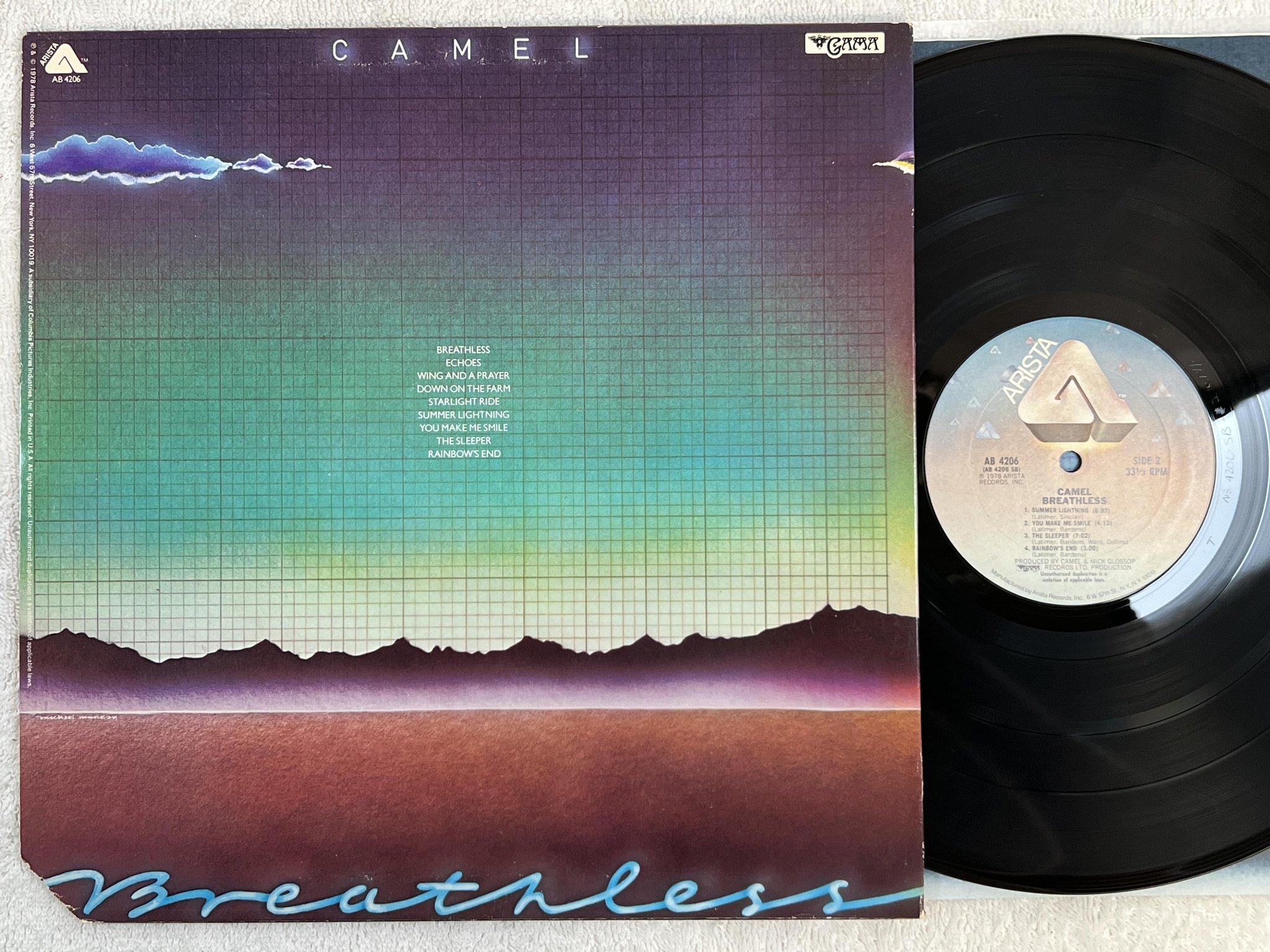 Omslagsbild för skivan CAMEL breathless LP -78 US ARISTA AB 4206