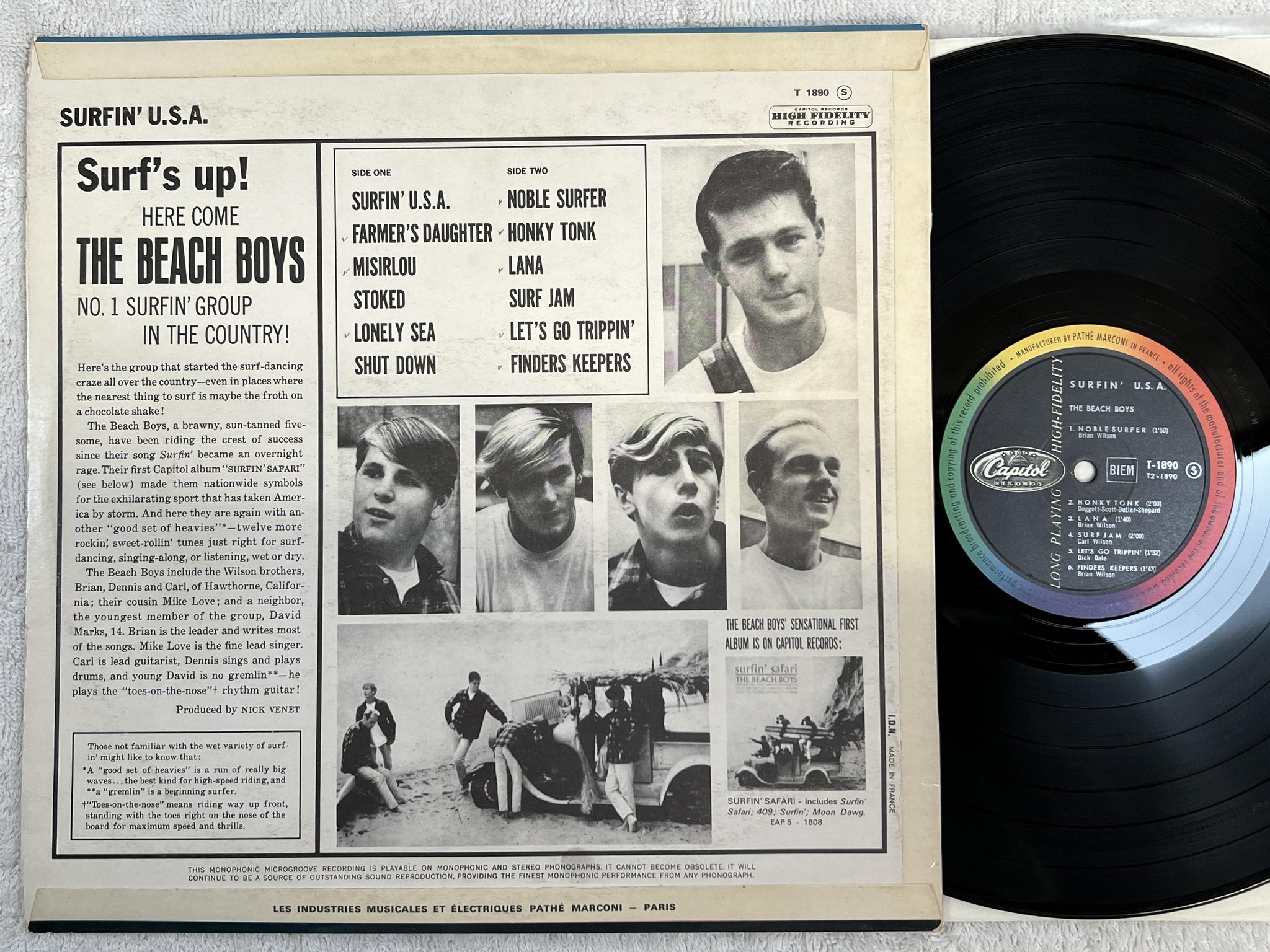 Omslagsbild för skivan THE BEACH BOYS surfin USA LP -63 Fra CAPITOL T 1890