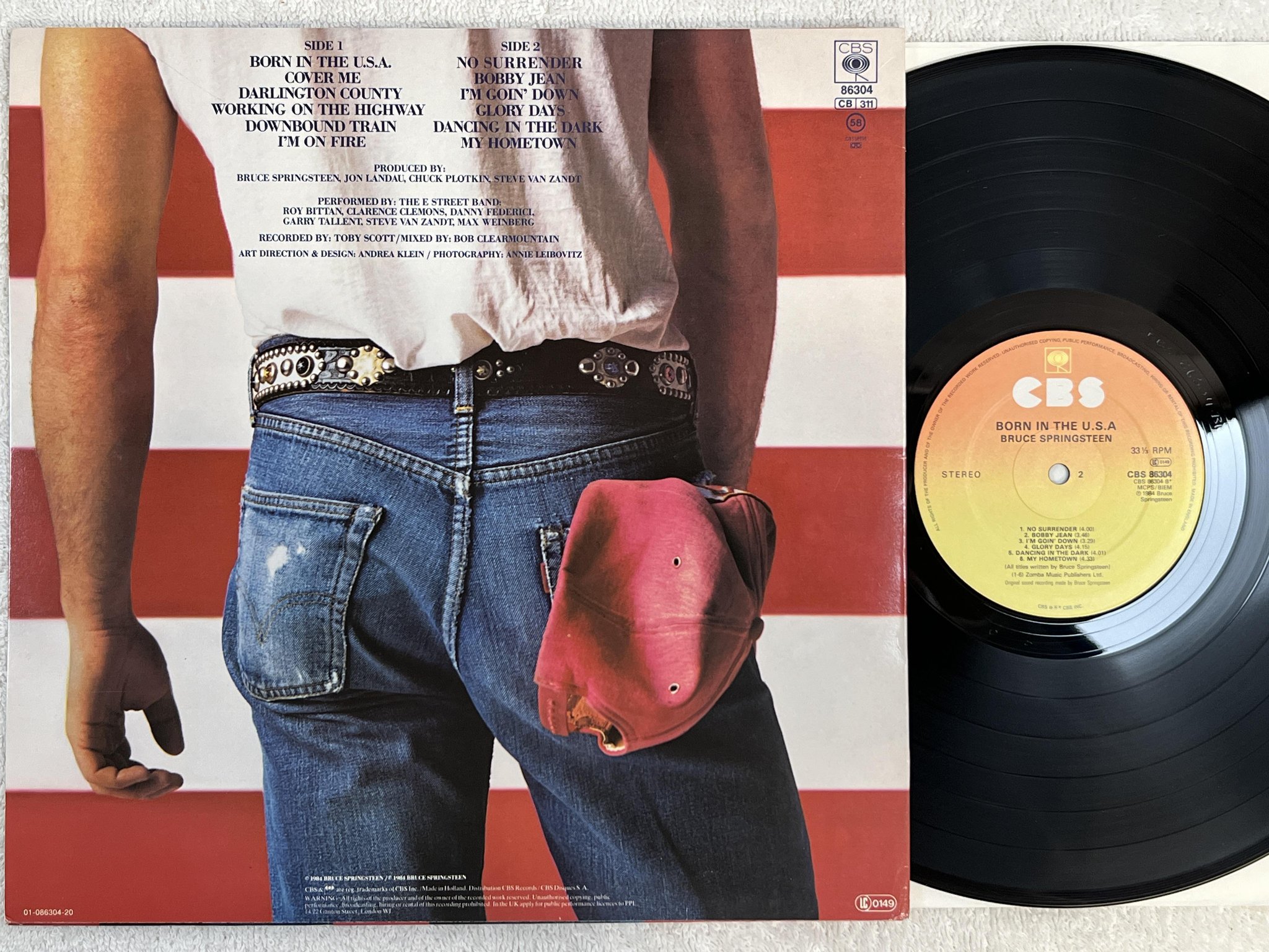 Omslagsbild för skivan BRUCE SPRINGSTEEN born in the U.S.A. LP -84 Hol CBS 86304