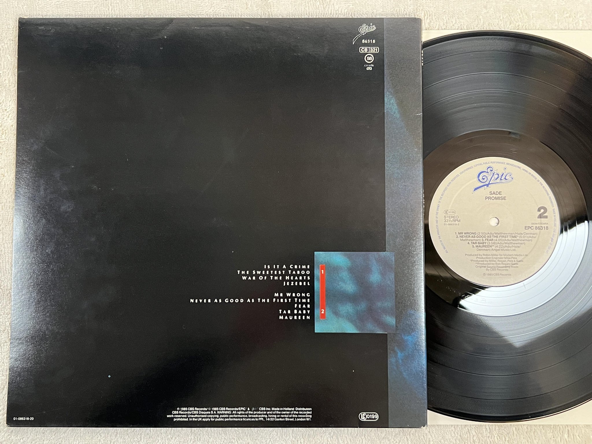 Omslagsbild för skivan SADE promise LP -85 Hol EPIC EPC 86318