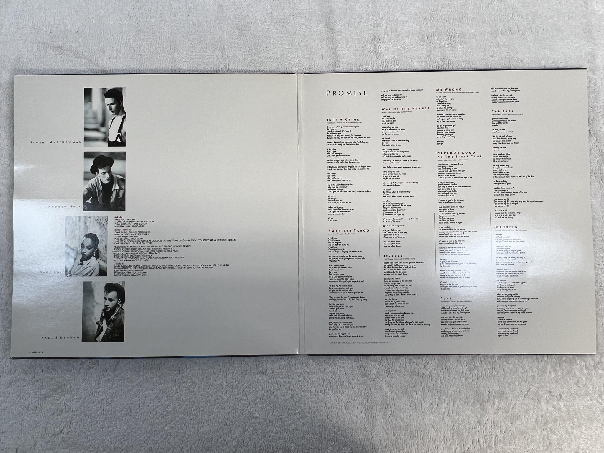 Omslagsbild för skivan SADE promise LP -85 Hol EPIC EPC 86318