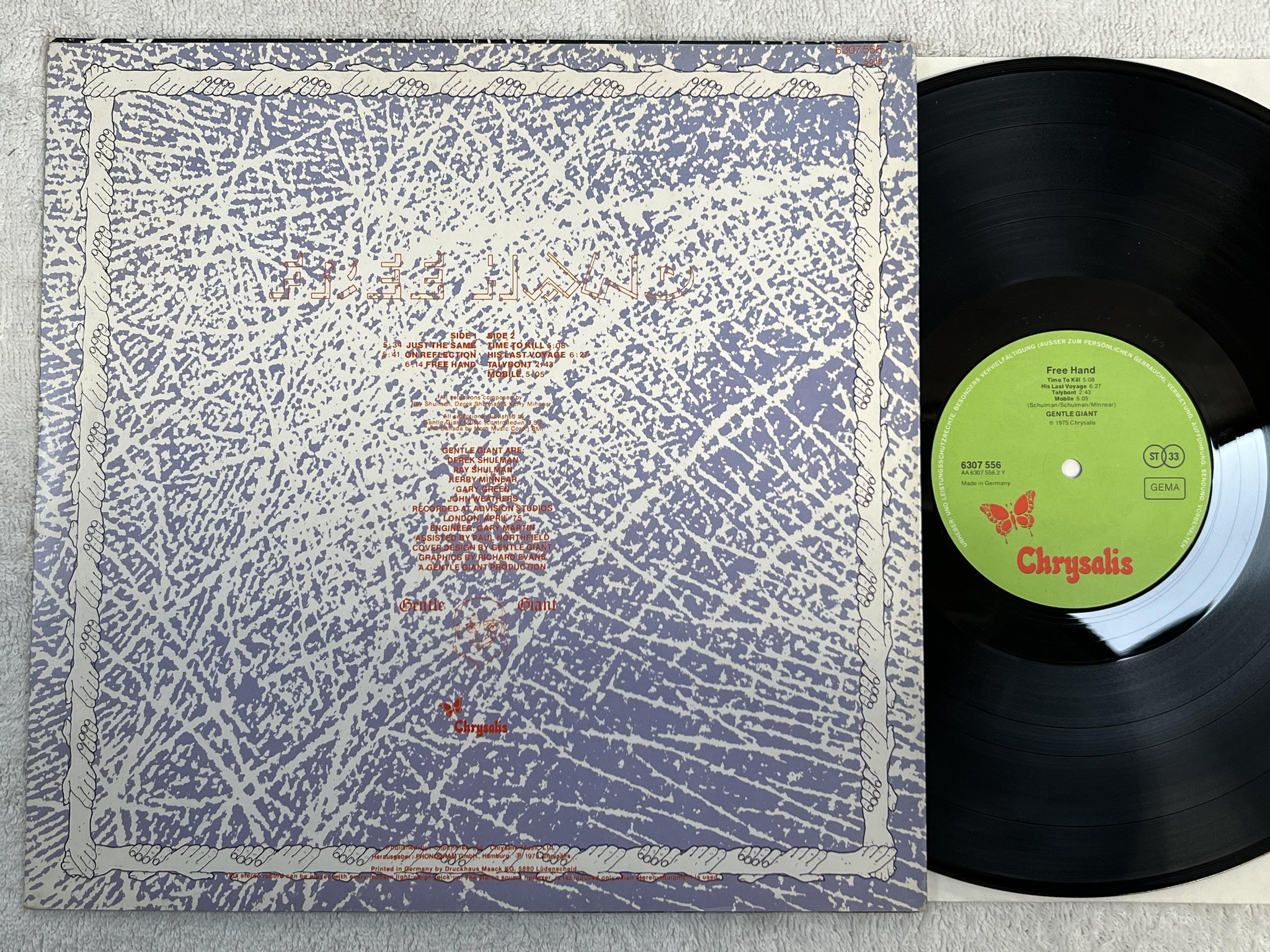 Omslagsbild för skivan GENTLE GIANT free hand LP -75 Ger CHRYSALIS 6307556