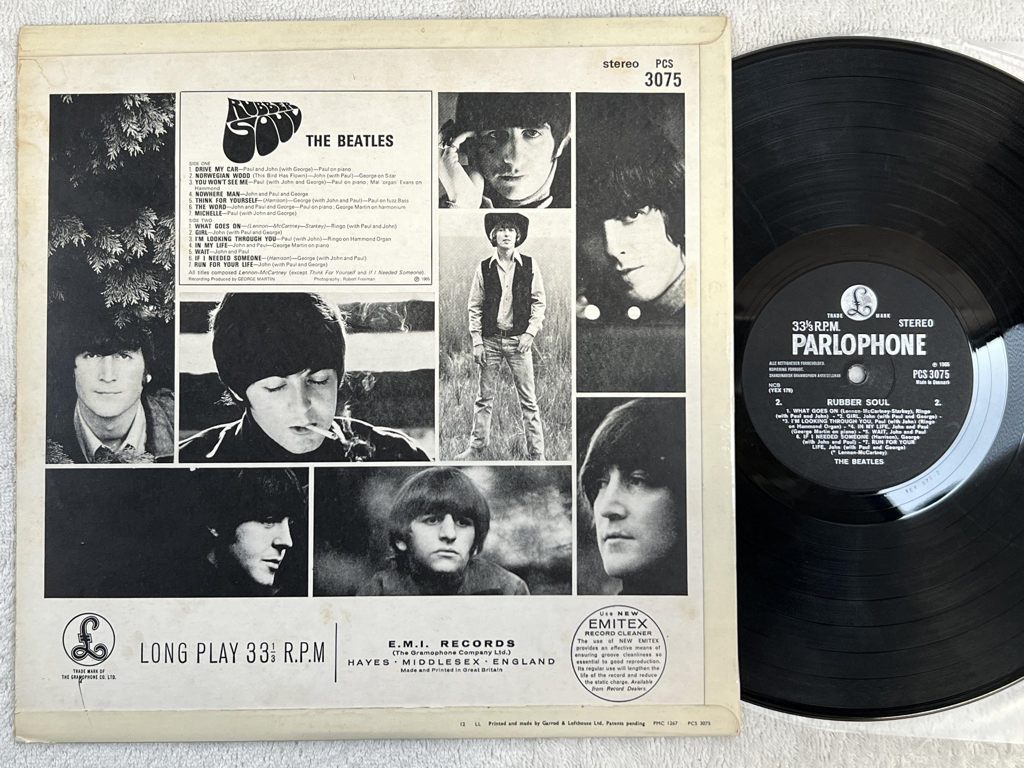 Omslagsbild för skivan THE BEATLES rubber soul LP UK -65 Den PARLOPHONE PCS 3075