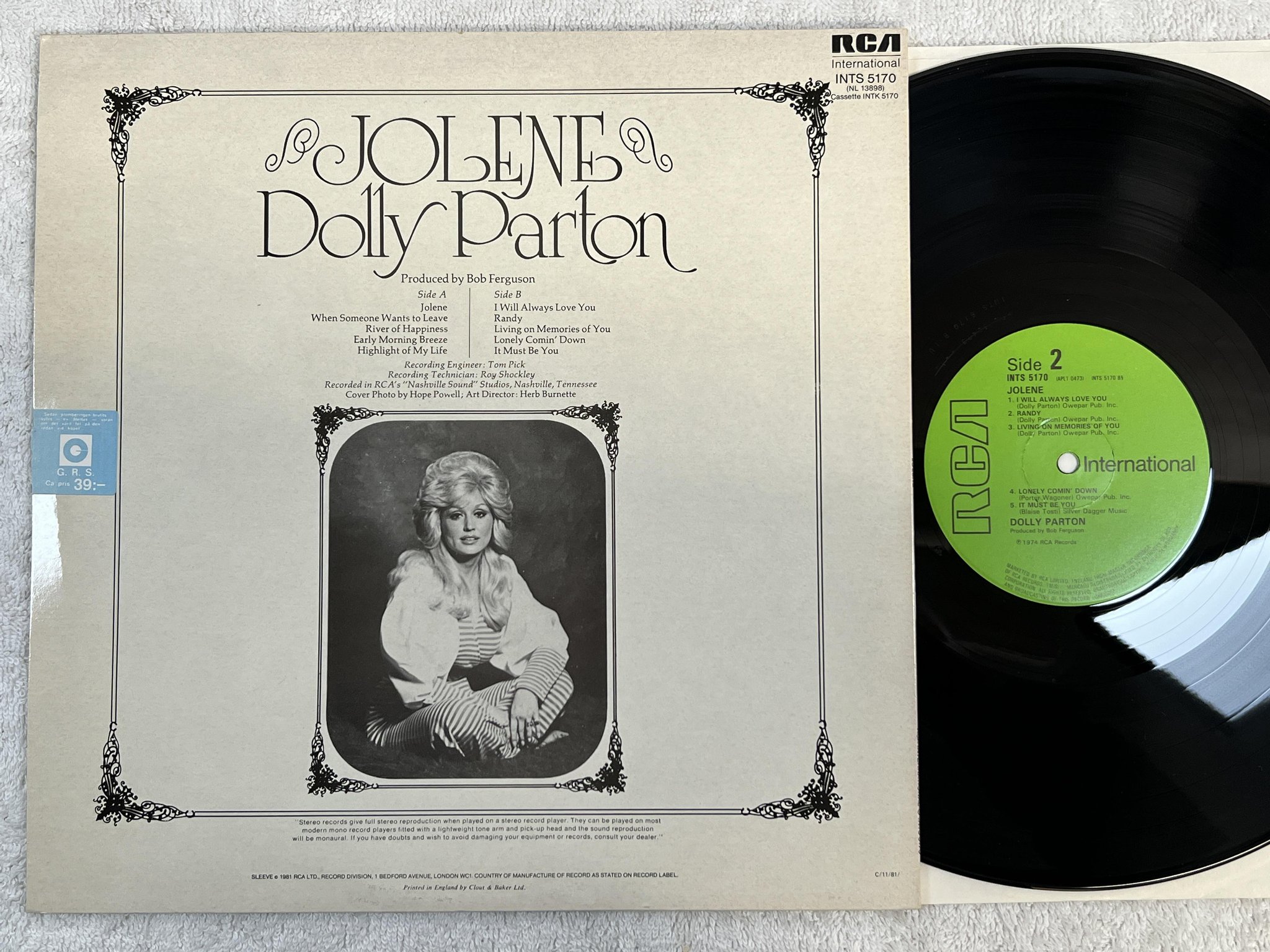 Omslagsbild för skivan DOLLY PARTON Jolene LP re UK RCA INTERNATIONAL INTS 5170 *** Classic ***