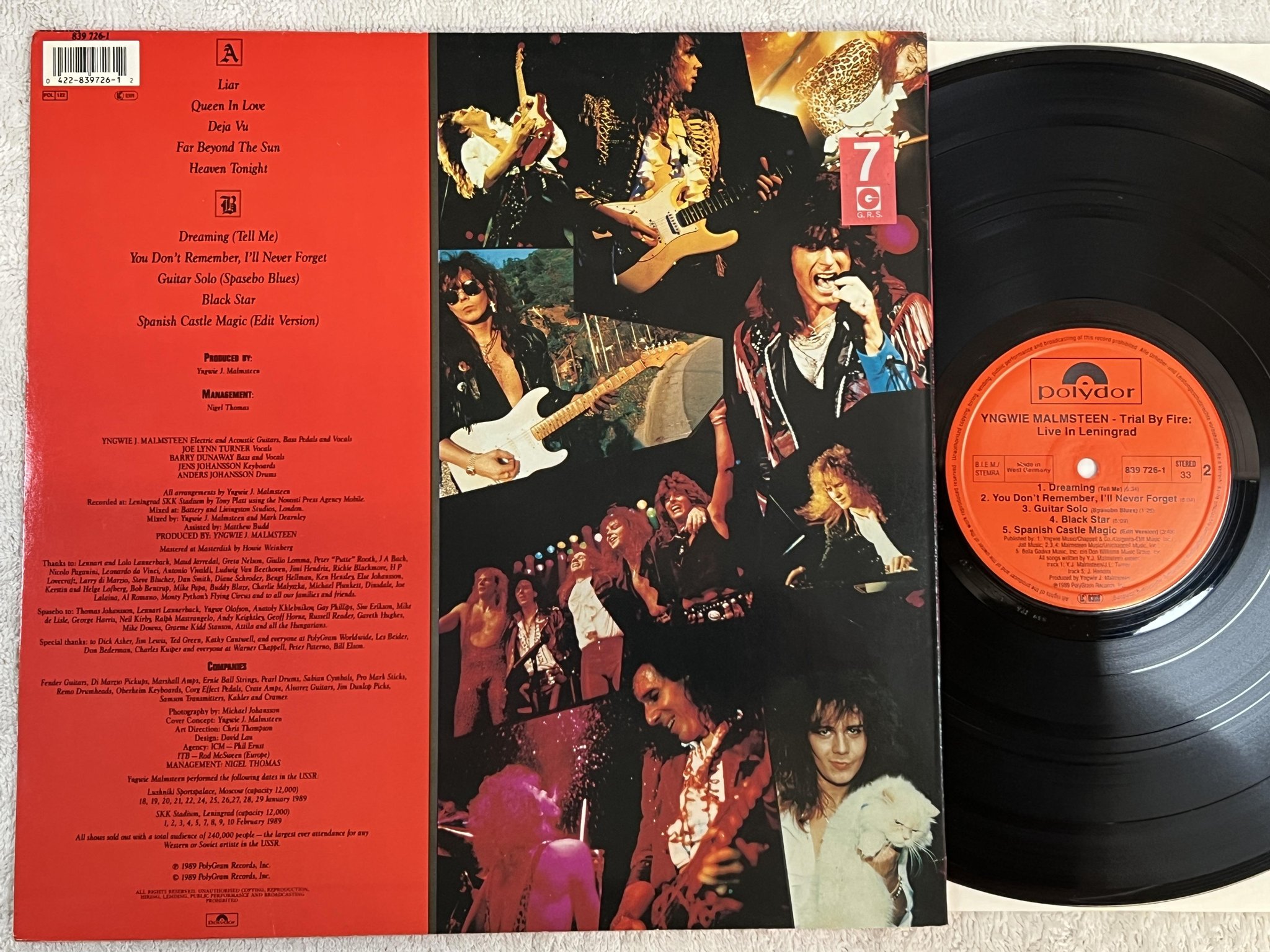 Omslagsbild för skivan YNGWIE MALMSTEEN trial by fire LP -89 Ger POLYDOR 839 726-1