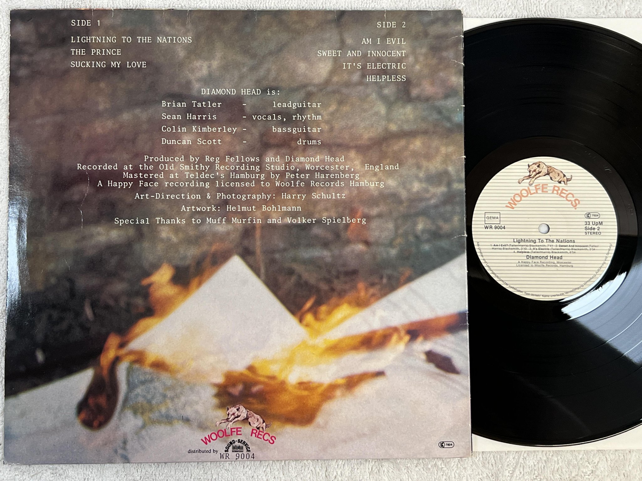 Omslagsbild för skivan DIAMOND HEAD lightning to the nations LP -81 Ger WOOLFW RECS WR 9004 *** RARE **