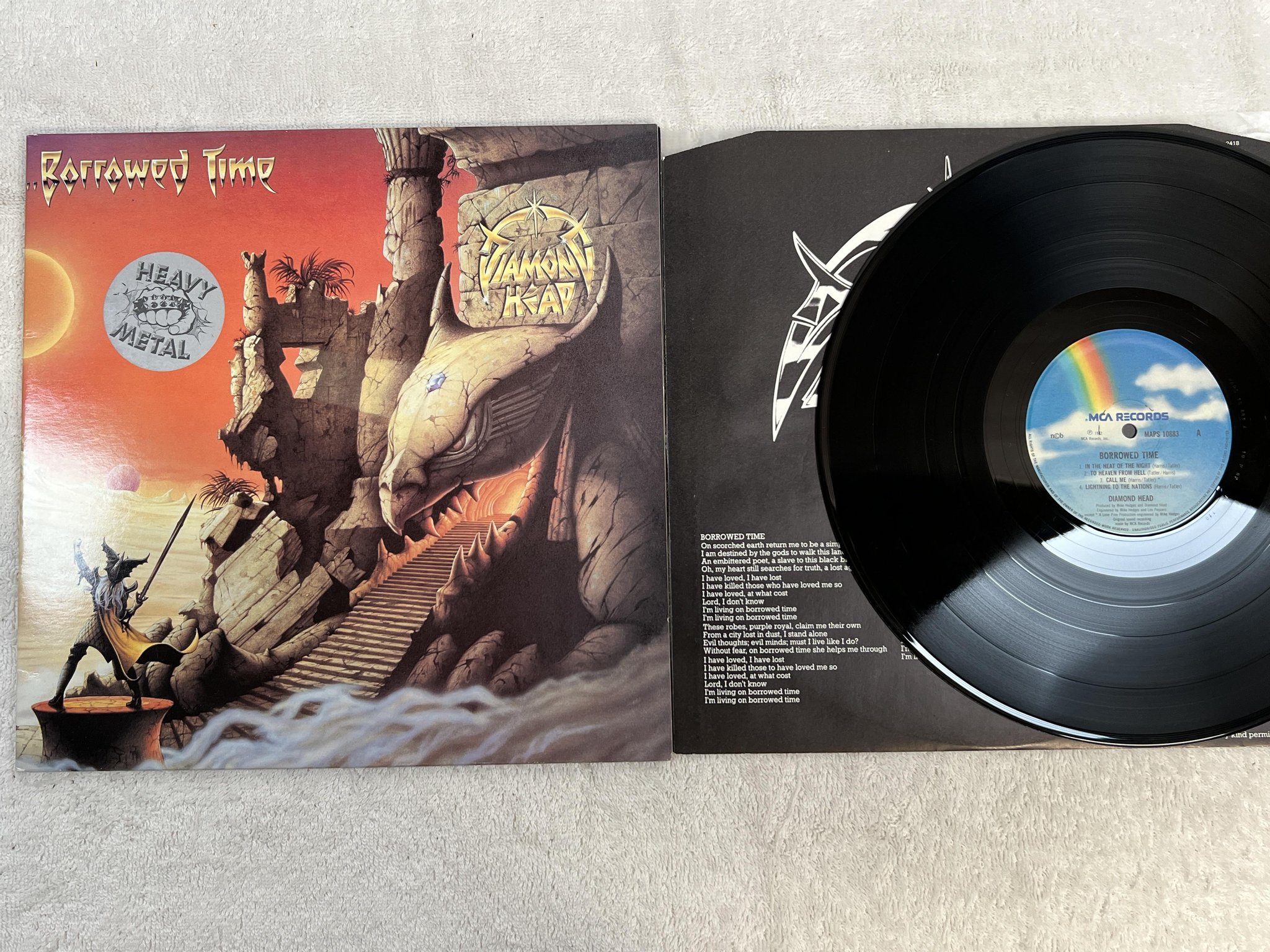 Omslagsbild för skivan DIAMOND HEAD borrowed time LP -82 ncb MCA MAPS 10883
