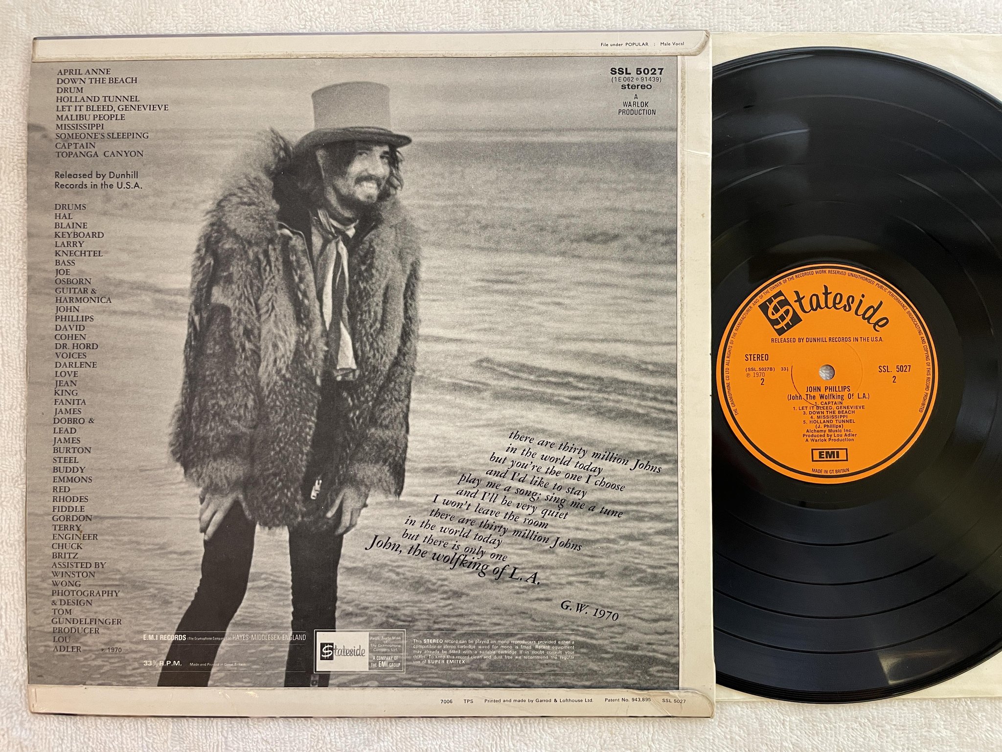 Omslagsbild för skivan JOHN PHILLIPS s/t LP -70 UK STATESIDE SSL 5027