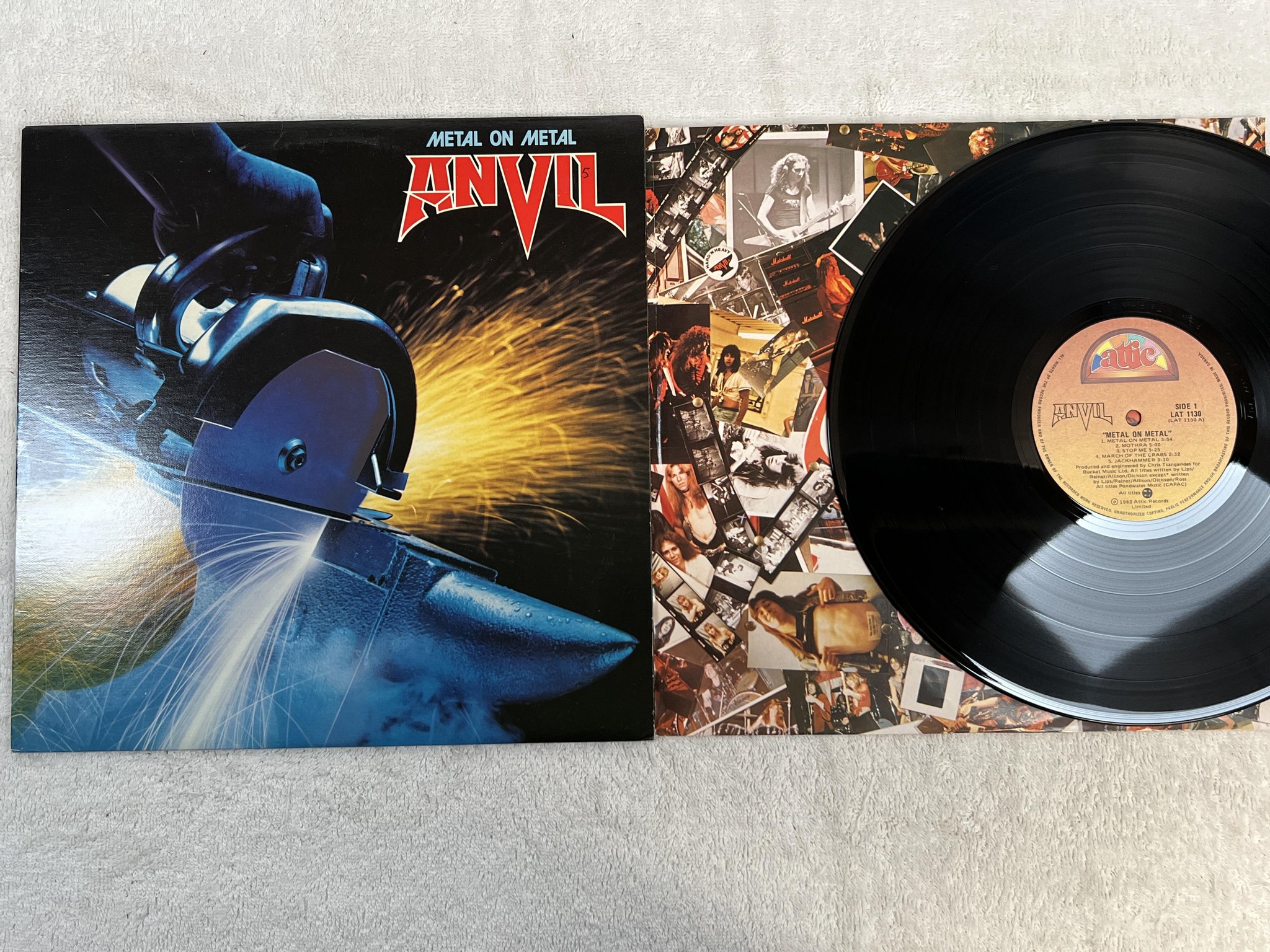 Omslagsbild för skivan ANVIL metal on metal LP -82 Can ATTIC LAT 1130
