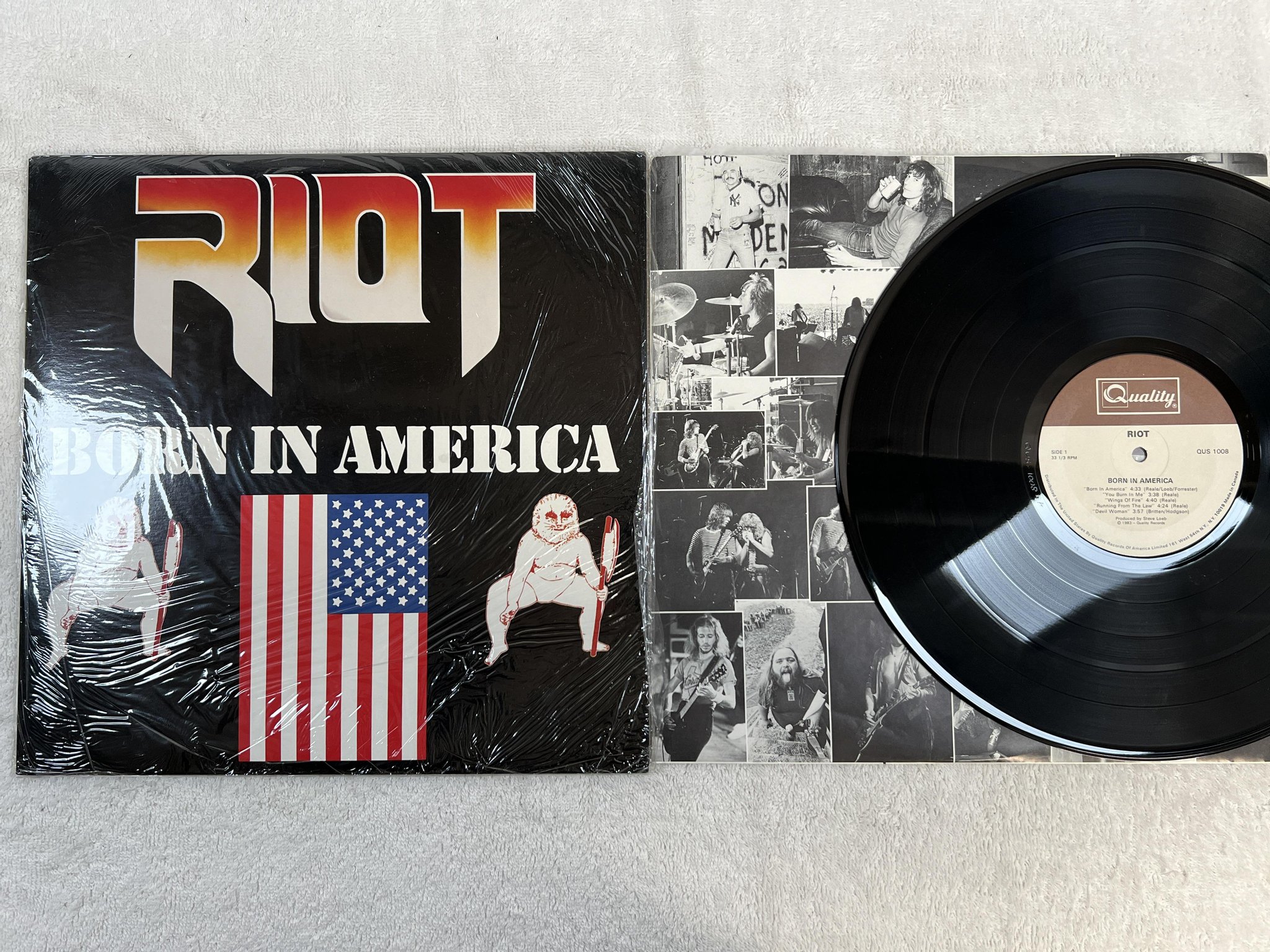 Omslagsbild för skivan RIOT born in America LP -83 Can QUALITY QUS 1008