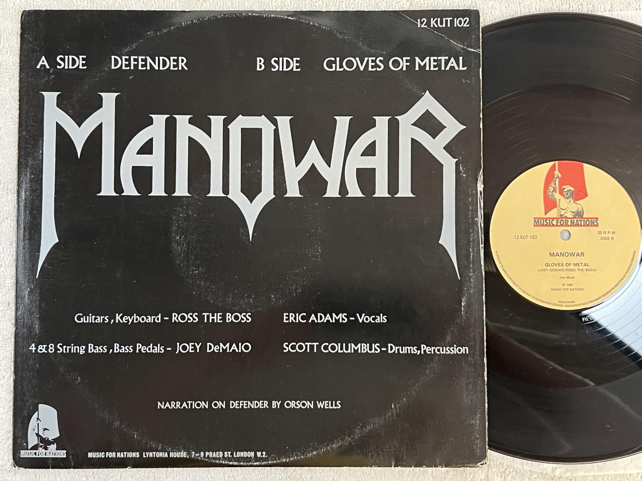 Omslagsbild för skivan MANOWAR defender 12" -83 MUSIC FOR NATIONS 12 KUT 102 *** 33 R.P.M. On Labels **