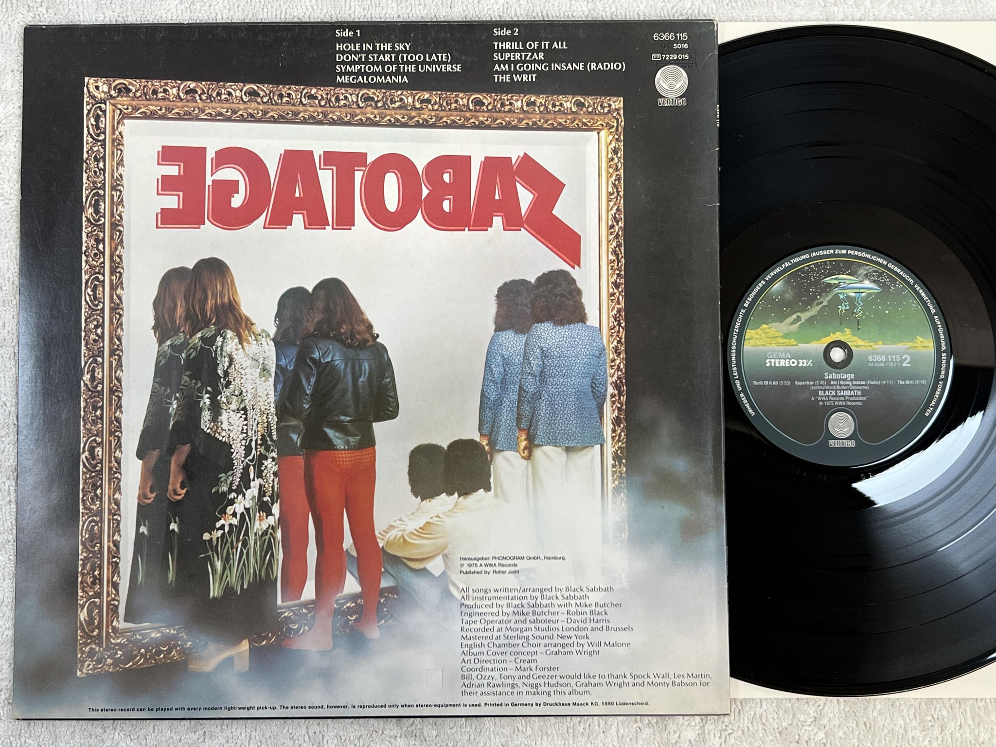Omslagsbild för skivan BLACK SABBATH sabotage LP -75 Ger VERTIGO 6366 115