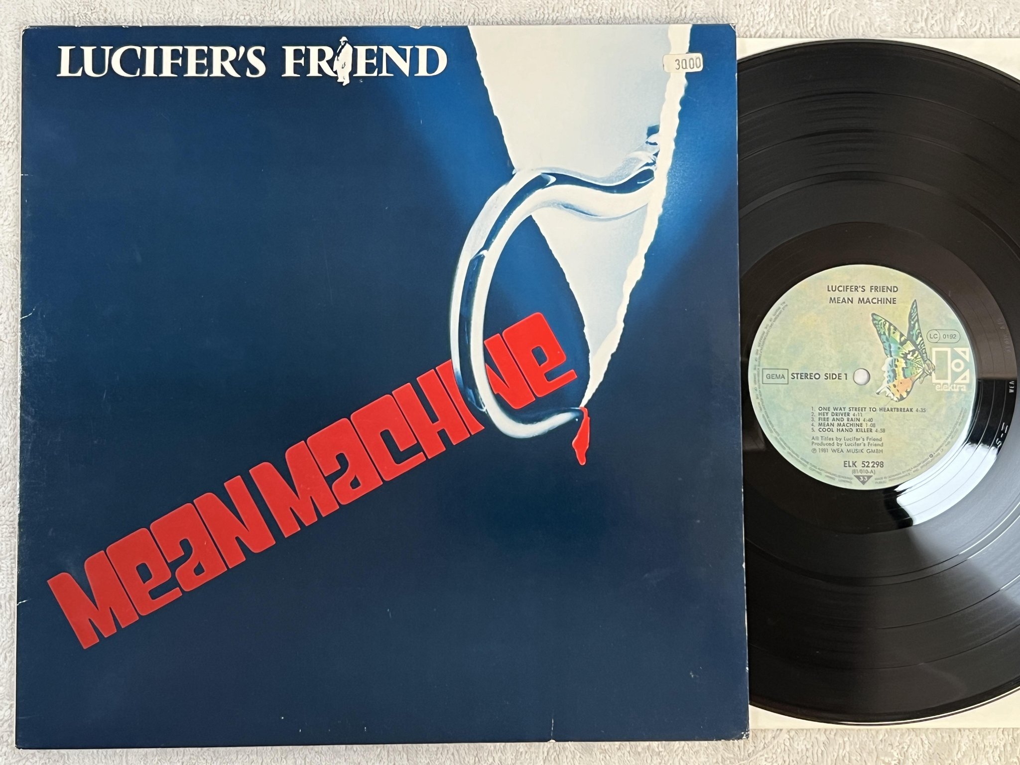 Omslagsbild för skivan LUCIFERS FRIEND mean machine LP -81 Ger ELEKTRA ELK 52298