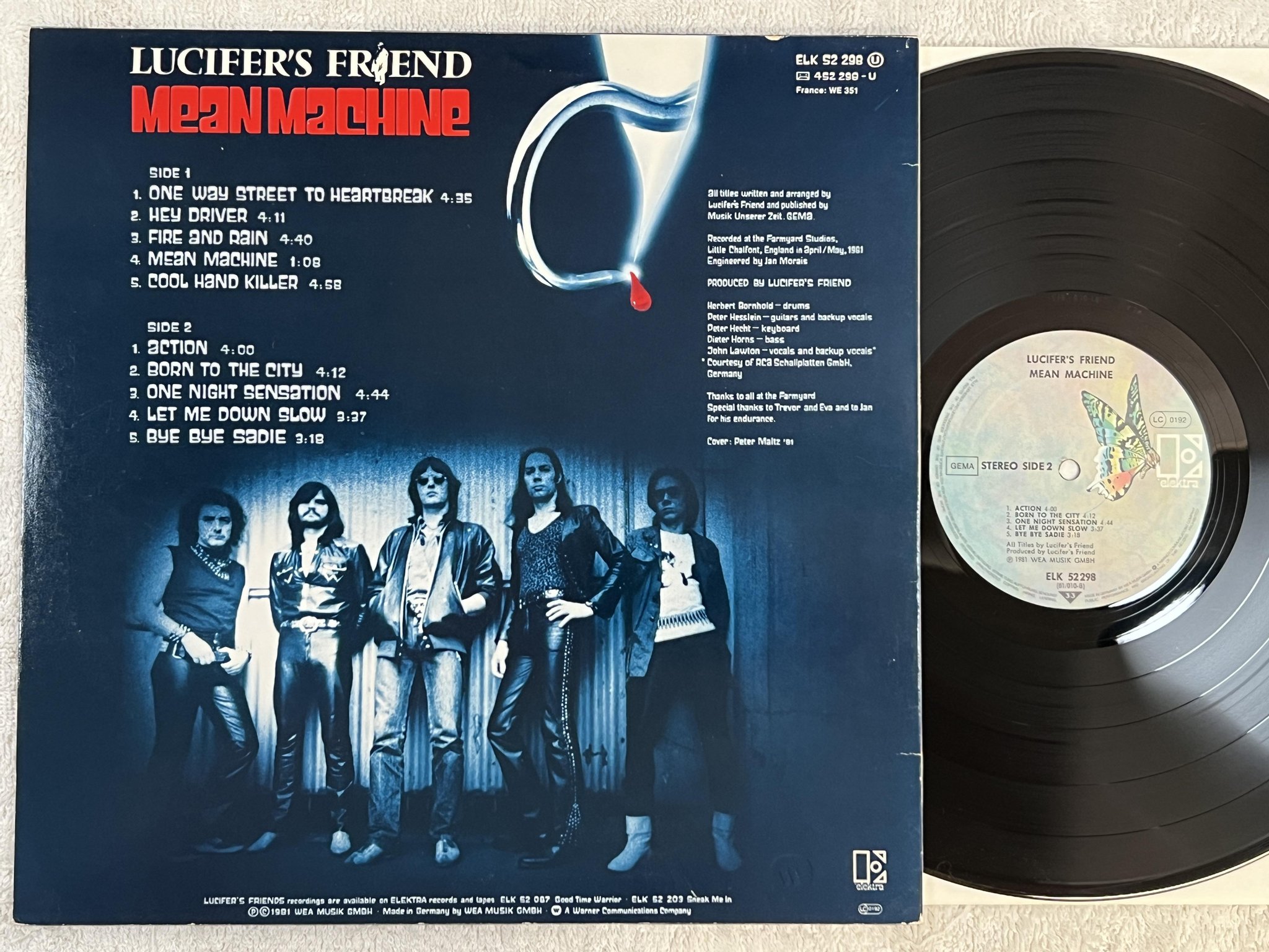 Omslagsbild för skivan LUCIFERS FRIEND mean machine LP -81 Ger ELEKTRA ELK 52298