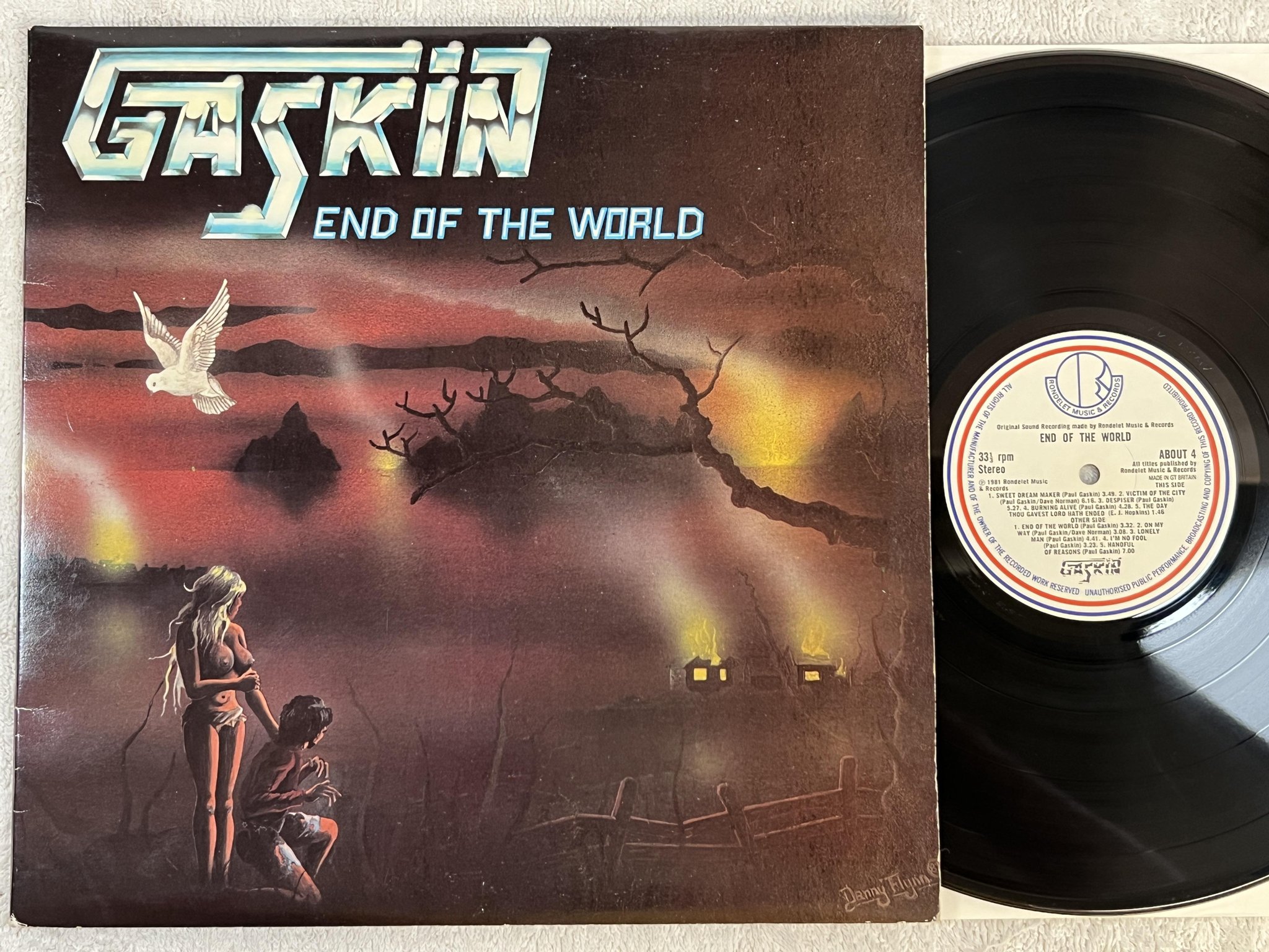 Omslagsbild för skivan GASKIN end of the world LP -81 UK RONDOLET MUSIC ABOUT 4