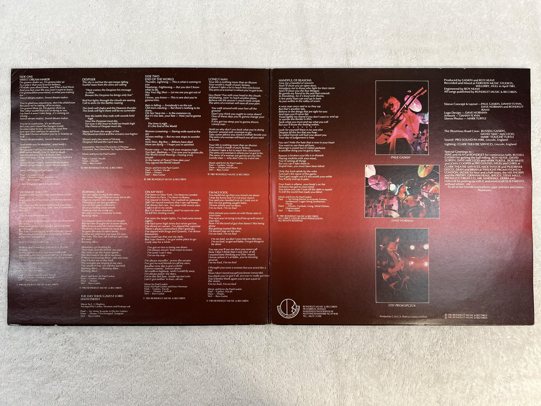 Omslagsbild för skivan GASKIN end of the world LP -81 UK RONDOLET MUSIC ABOUT 4