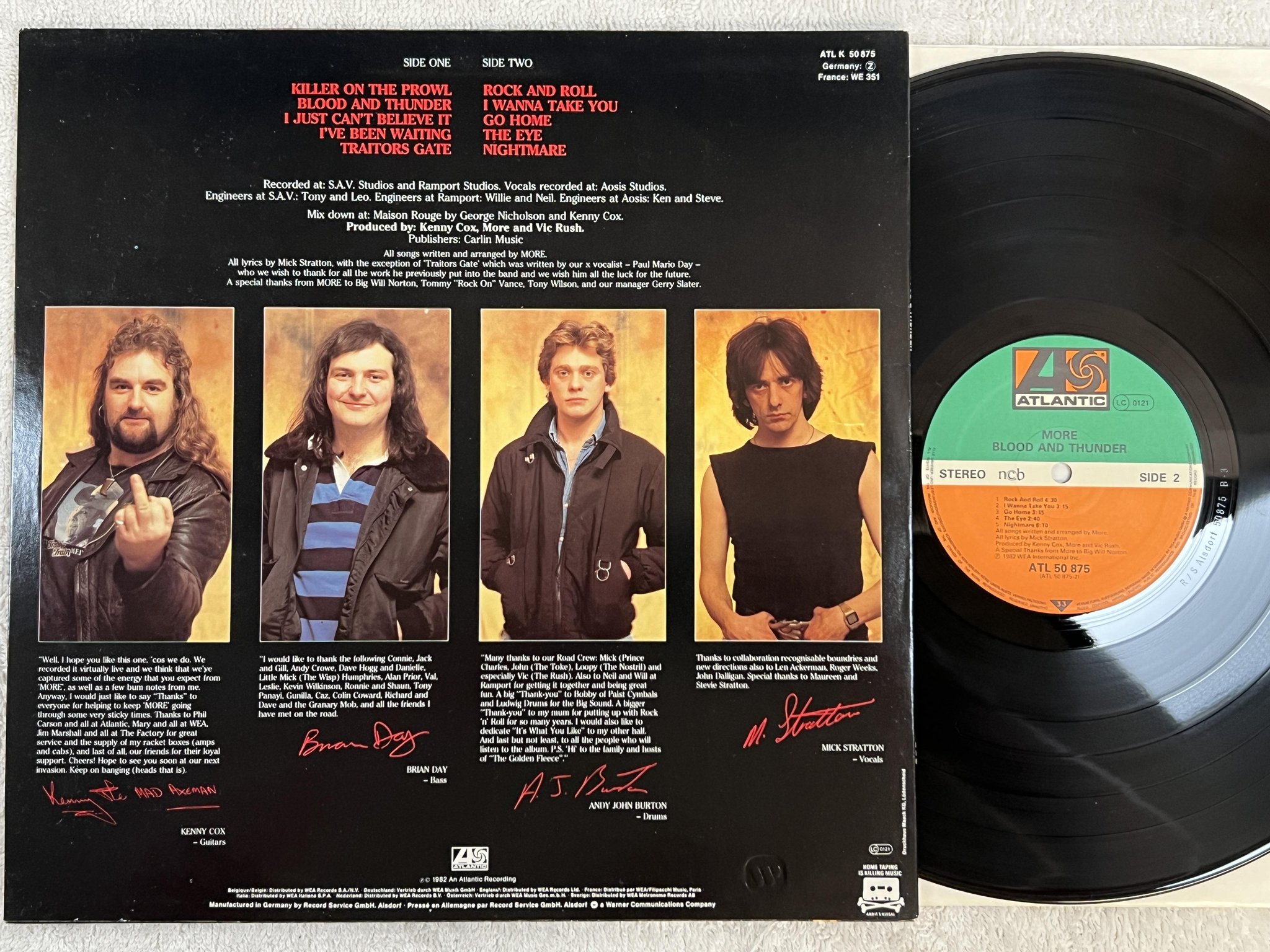 Omslagsbild för skivan MORE Blood & Thunder LP -82 ATLANTIC ATL K 50 875